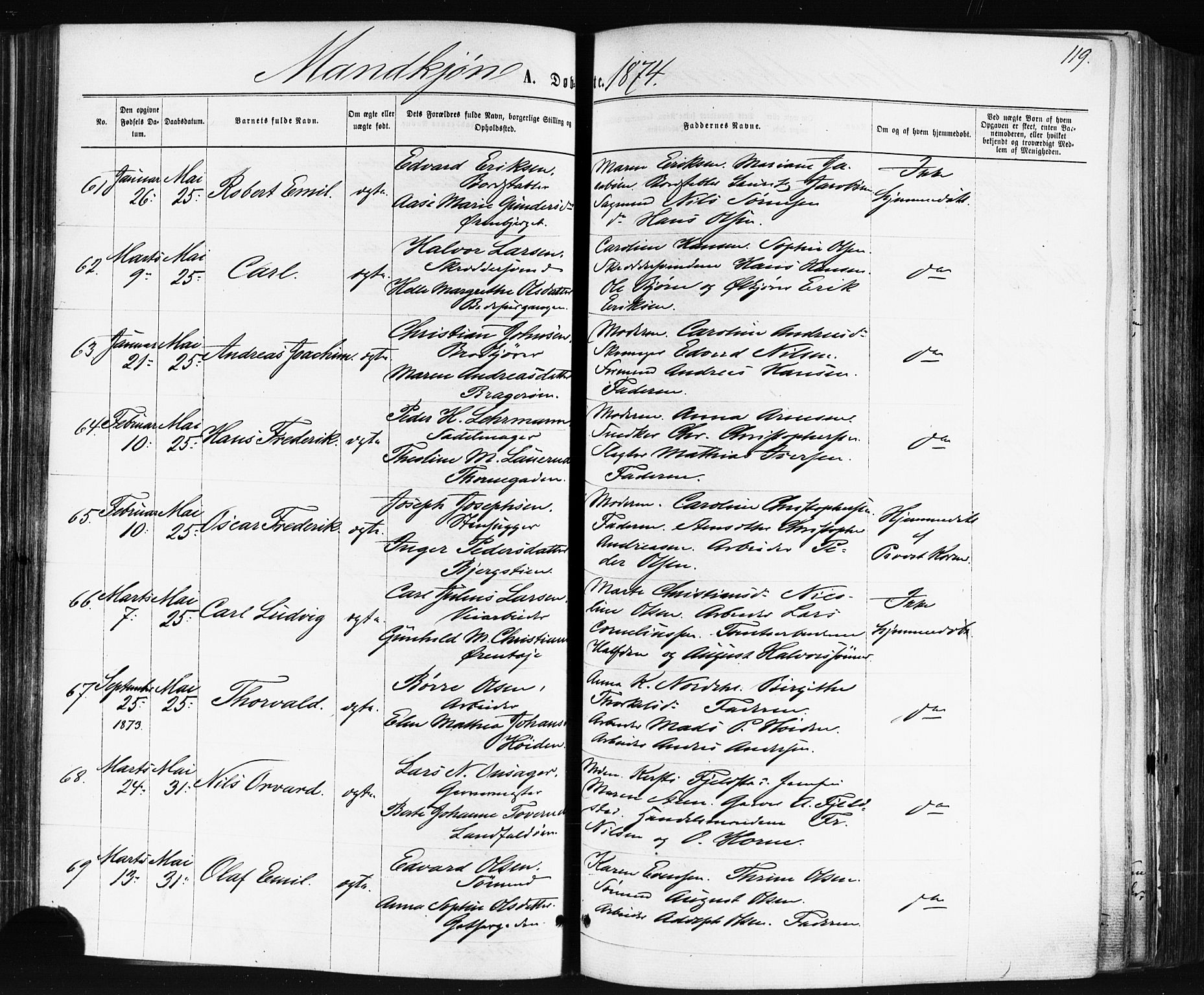 Bragernes kirkebøker, SAKO/A-6/F/Fb/L0004: Parish register (official) no. II 4, 1869-1875, p. 119