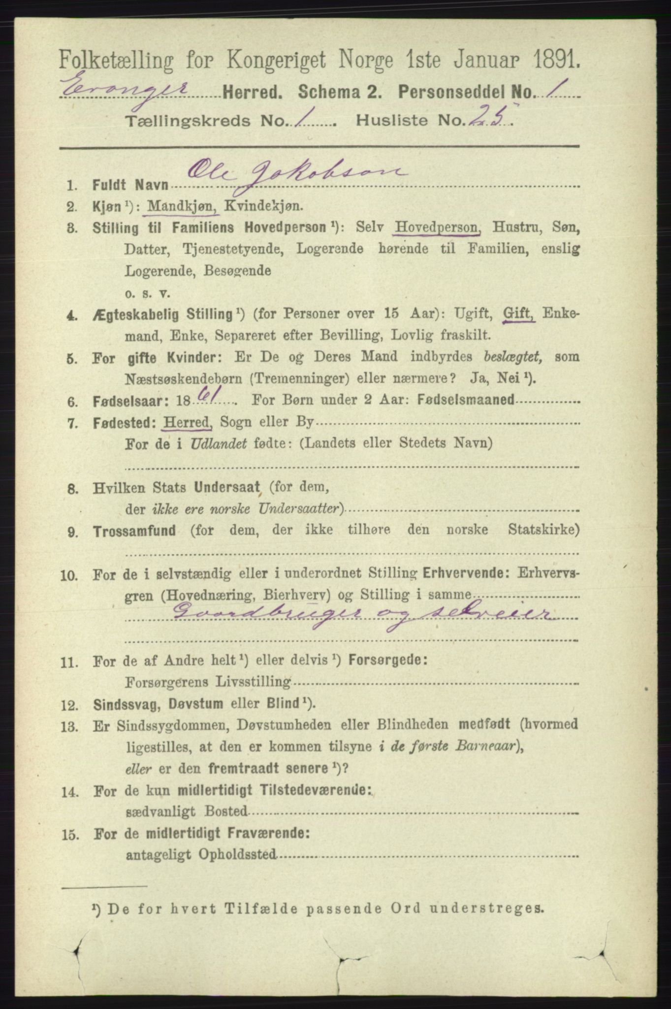 RA, 1891 census for 1237 Evanger, 1891, p. 240