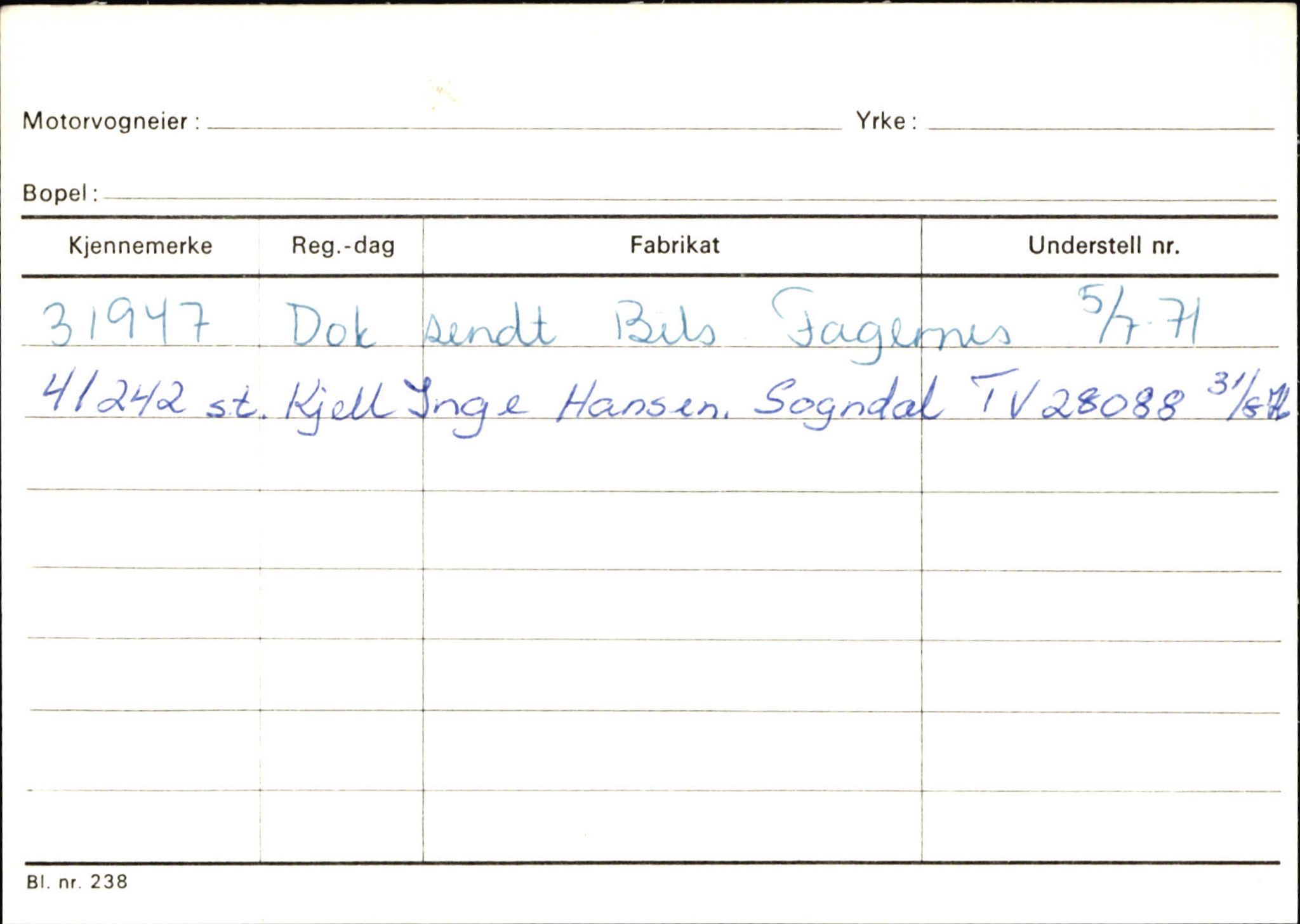 Statens vegvesen, Sogn og Fjordane vegkontor, SAB/A-5301/4/F/L0125: Eigarregister Sogndal V-Å. Aurland A-Å. Fjaler A-N, 1945-1975, p. 1232