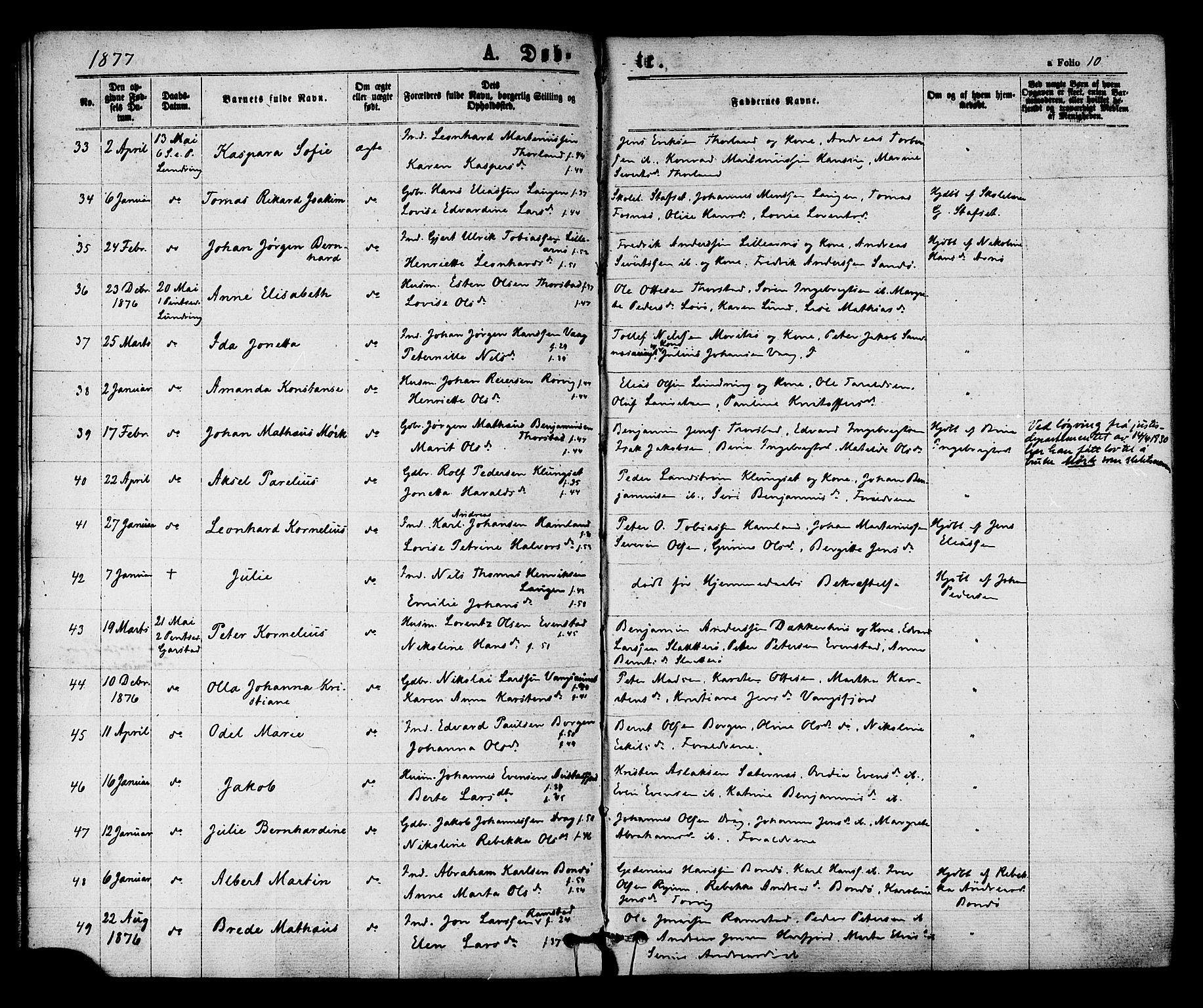 Ministerialprotokoller, klokkerbøker og fødselsregistre - Nord-Trøndelag, SAT/A-1458/784/L0671: Parish register (official) no. 784A06, 1876-1879, p. 10