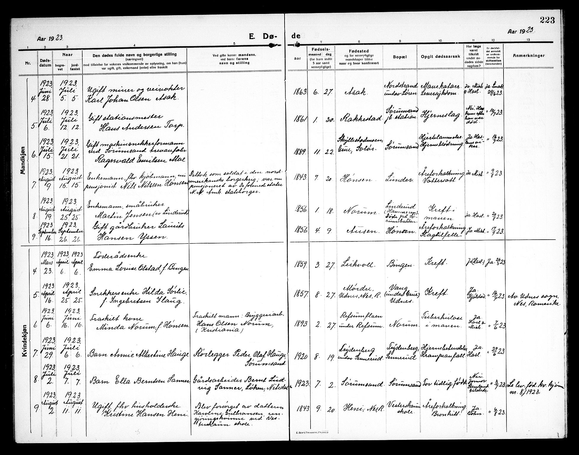 Sørum prestekontor Kirkebøker, AV/SAO-A-10303/G/Ga/L0008: Parish register (copy) no. I 8, 1917-1934, p. 223