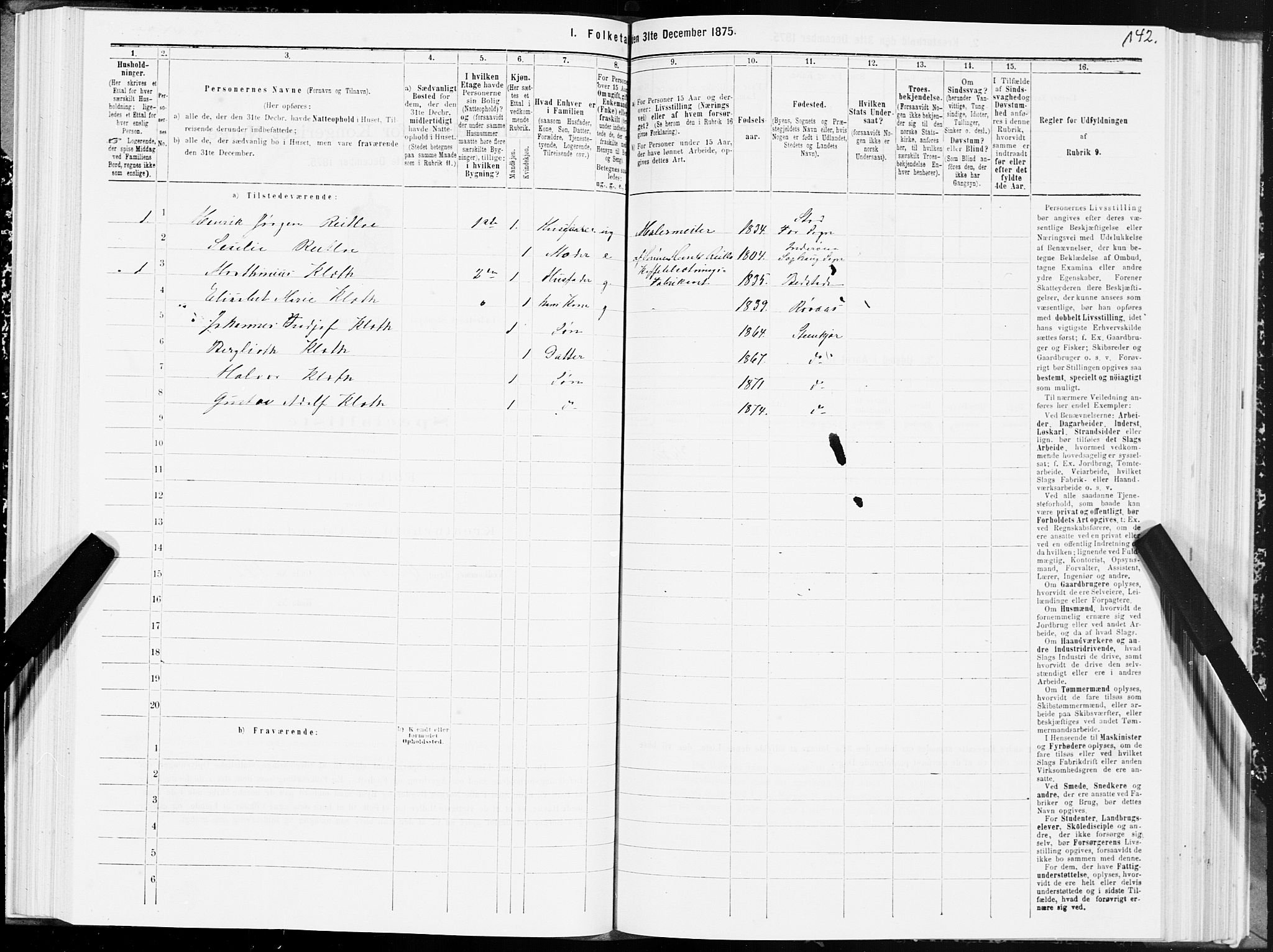 SAT, 1875 census for 1702B Steinkjer/Steinkjer, 1875, p. 142