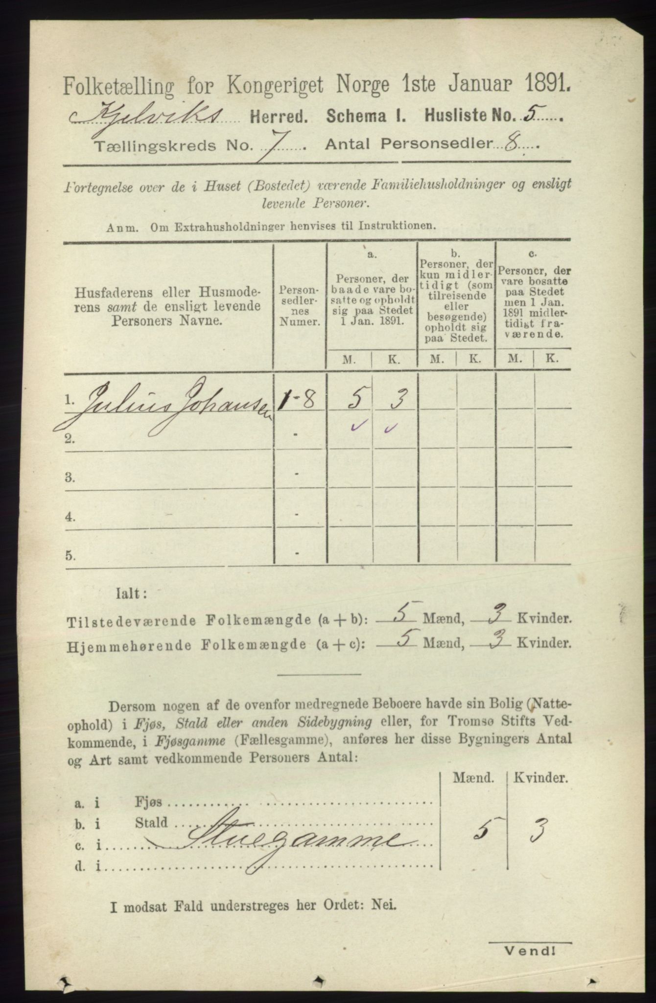 RA, 1891 census for 2019 Kjelvik, 1891, p. 850