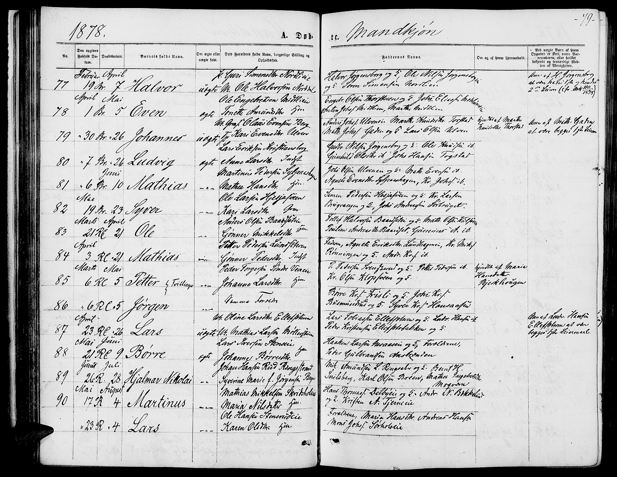 Ringsaker prestekontor, AV/SAH-PREST-014/L/La/L0008: Parish register (copy) no. 8, 1870-1878, p. 79