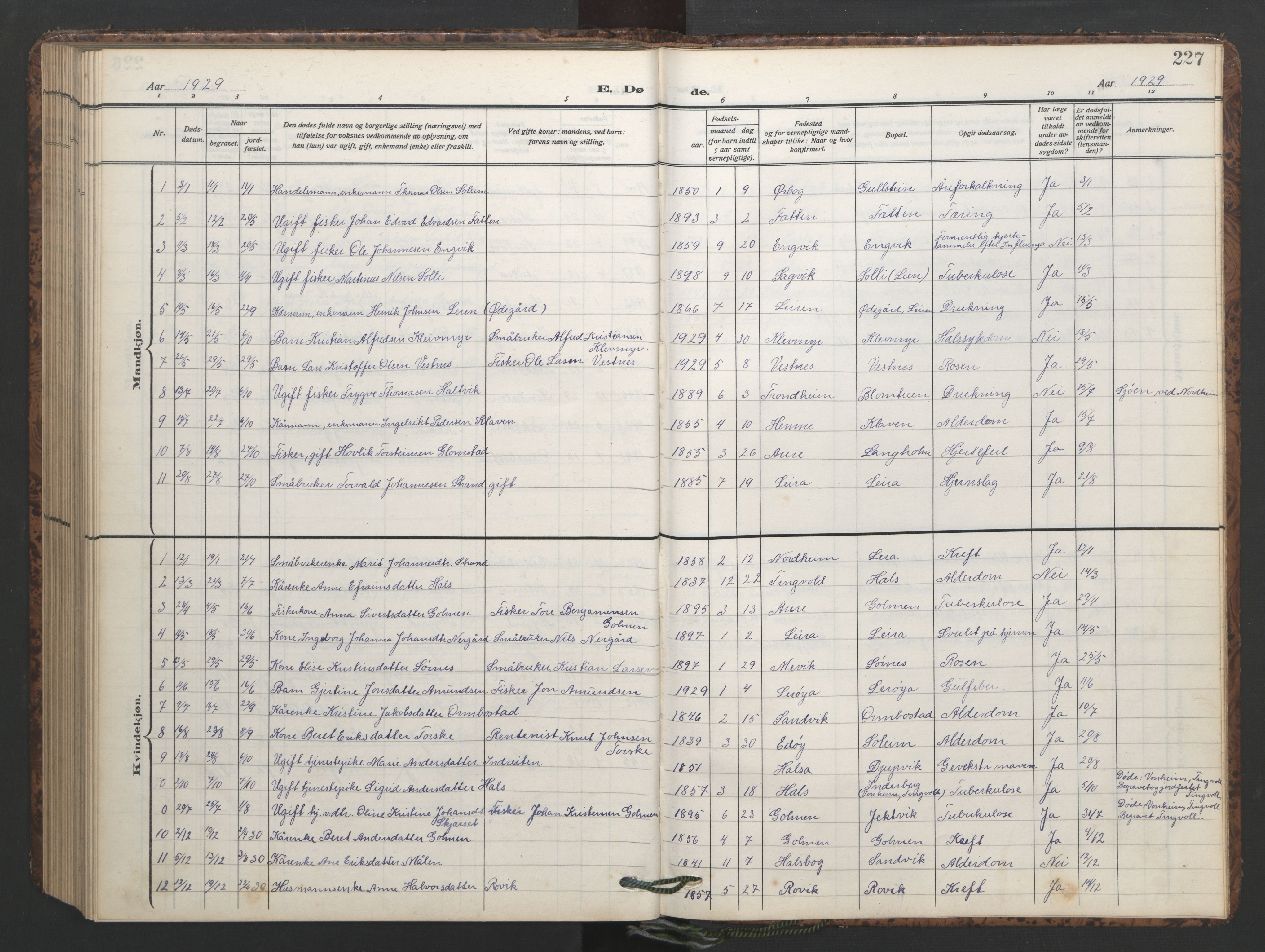 Ministerialprotokoller, klokkerbøker og fødselsregistre - Møre og Romsdal, SAT/A-1454/577/L0897: Parish register (copy) no. 577C01, 1909-1946, p. 227