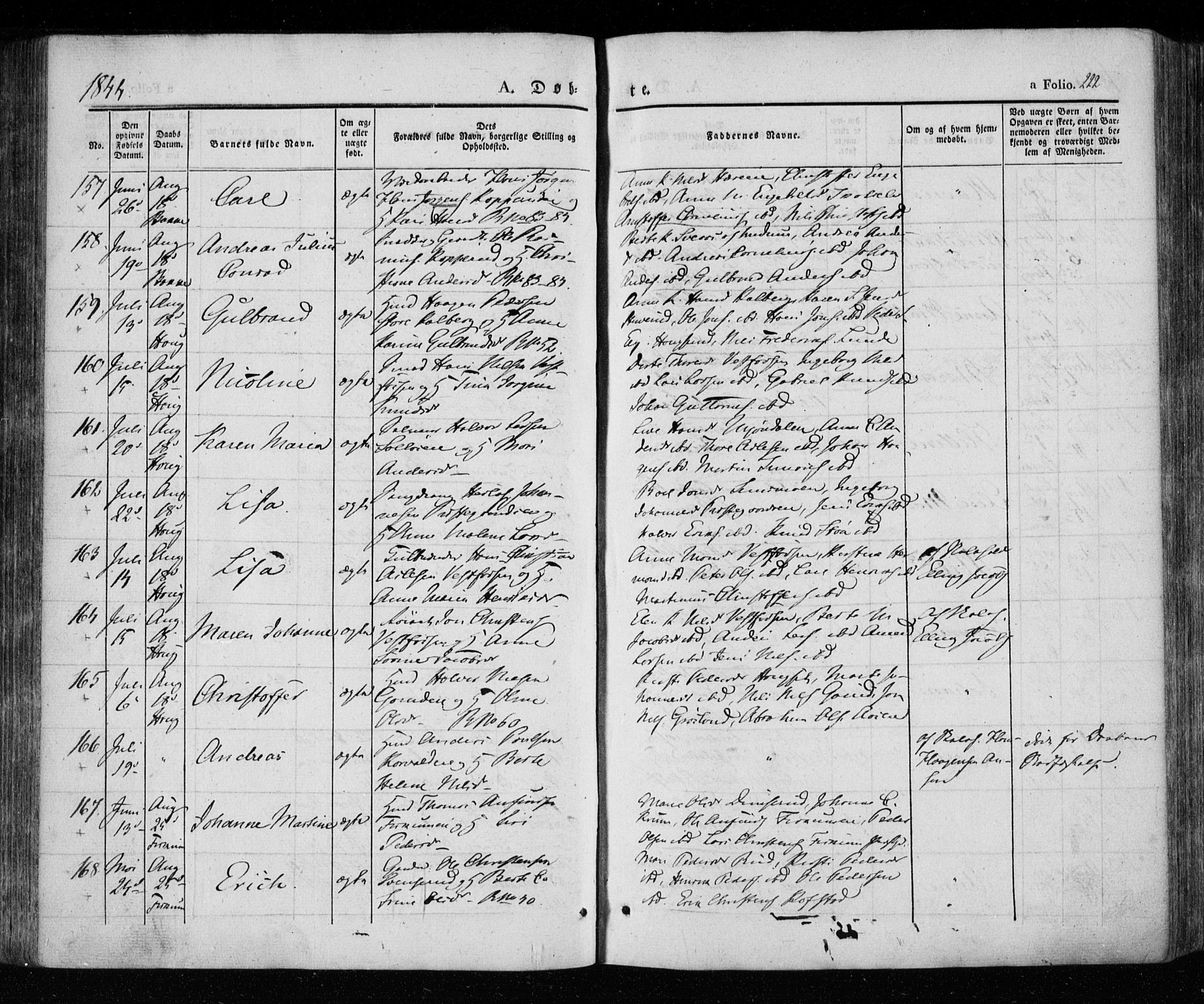 Eiker kirkebøker, AV/SAKO-A-4/F/Fa/L0013a: Parish register (official) no. I 13A, 1832-1845, p. 222