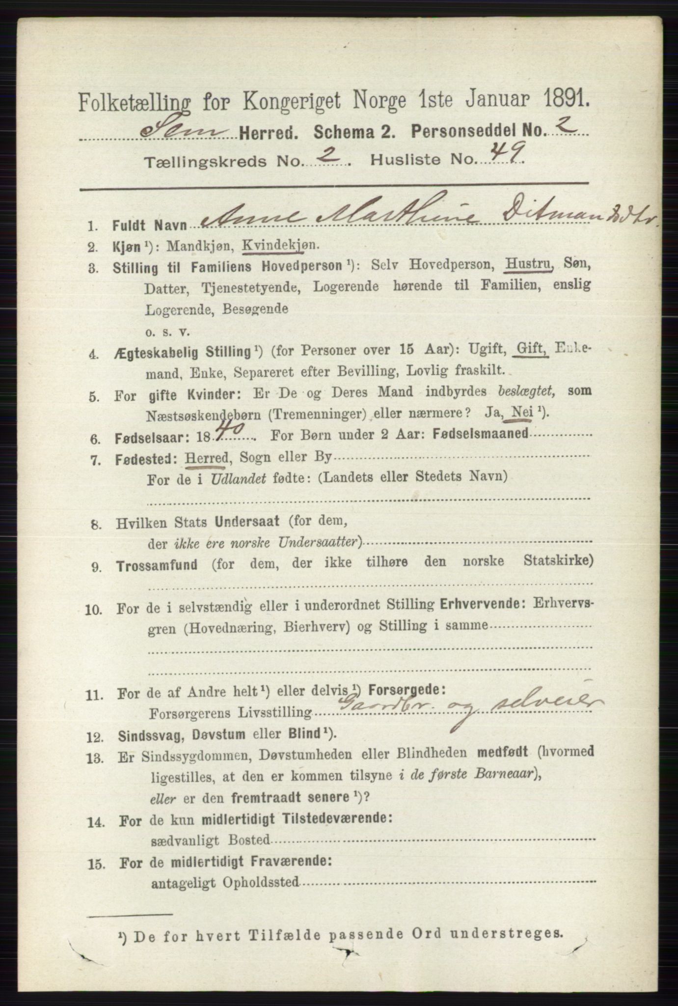 RA, 1891 census for 0721 Sem, 1891, p. 928