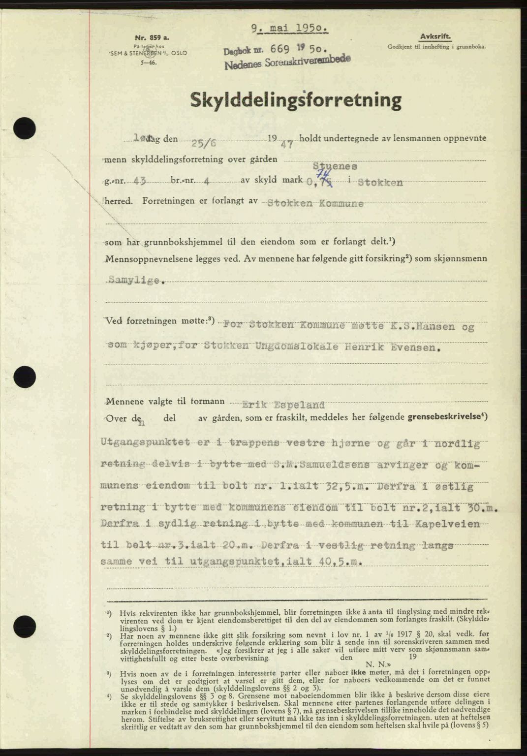 Nedenes sorenskriveri, AV/SAK-1221-0006/G/Gb/Gba/L0062: Mortgage book no. A14, 1949-1950, Diary no: : 669/1950