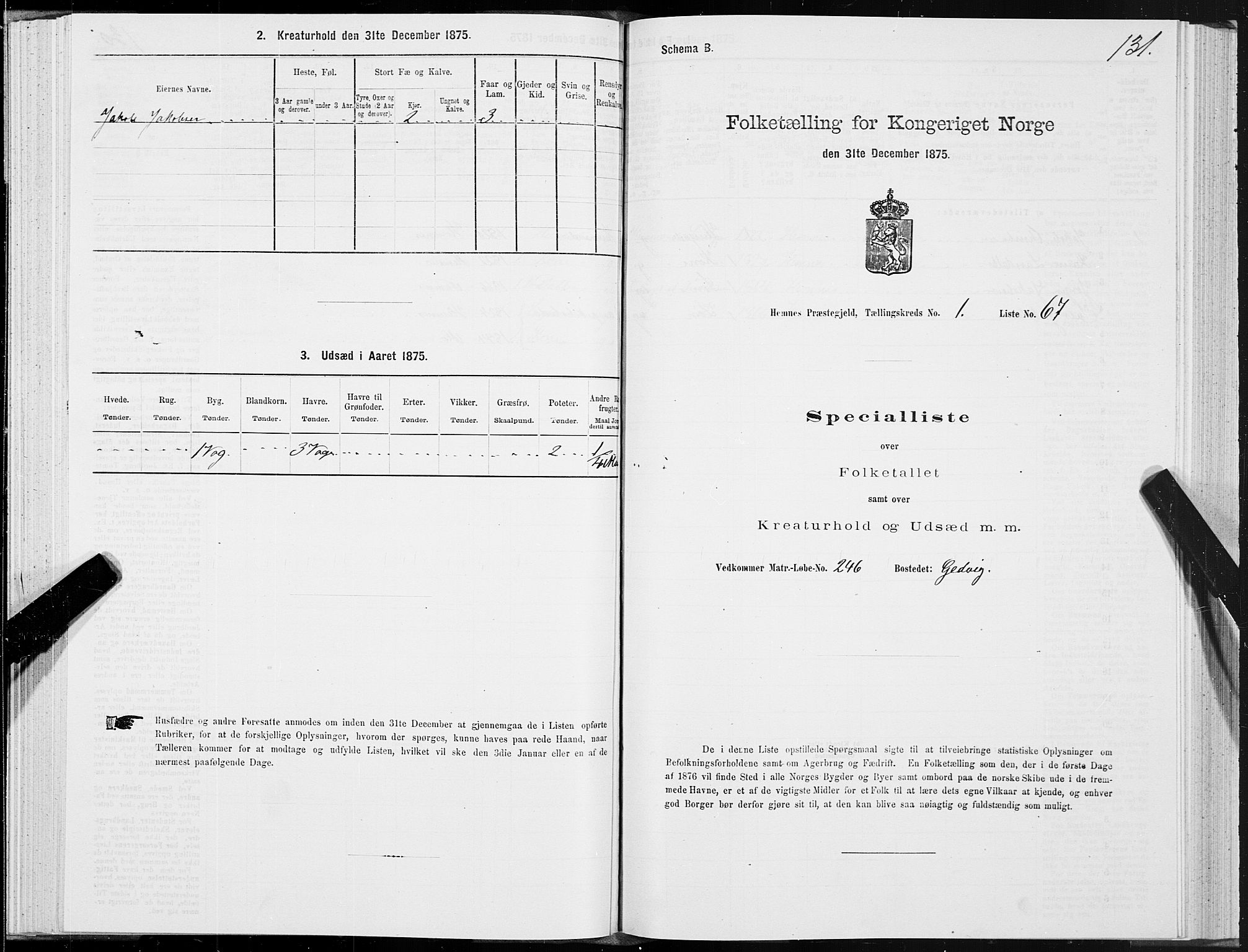 SAT, 1875 census for 1832P Hemnes, 1875, p. 1131