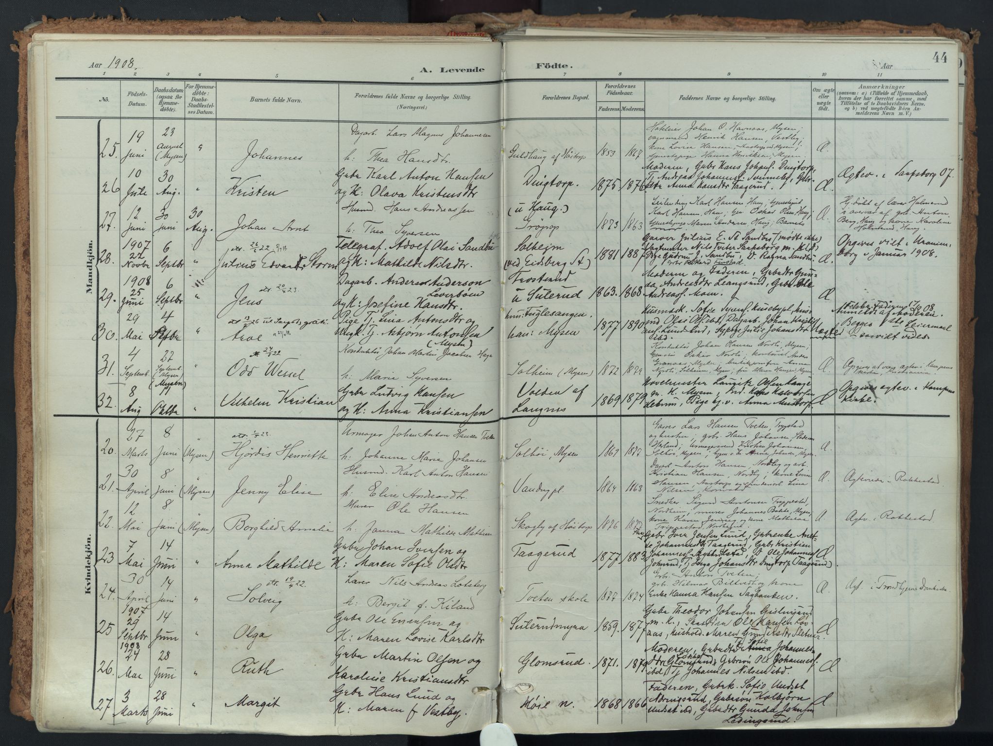 Eidsberg prestekontor Kirkebøker, AV/SAO-A-10905/F/Fa/L0014: Parish register (official) no. I 14, 1902-1919, p. 44