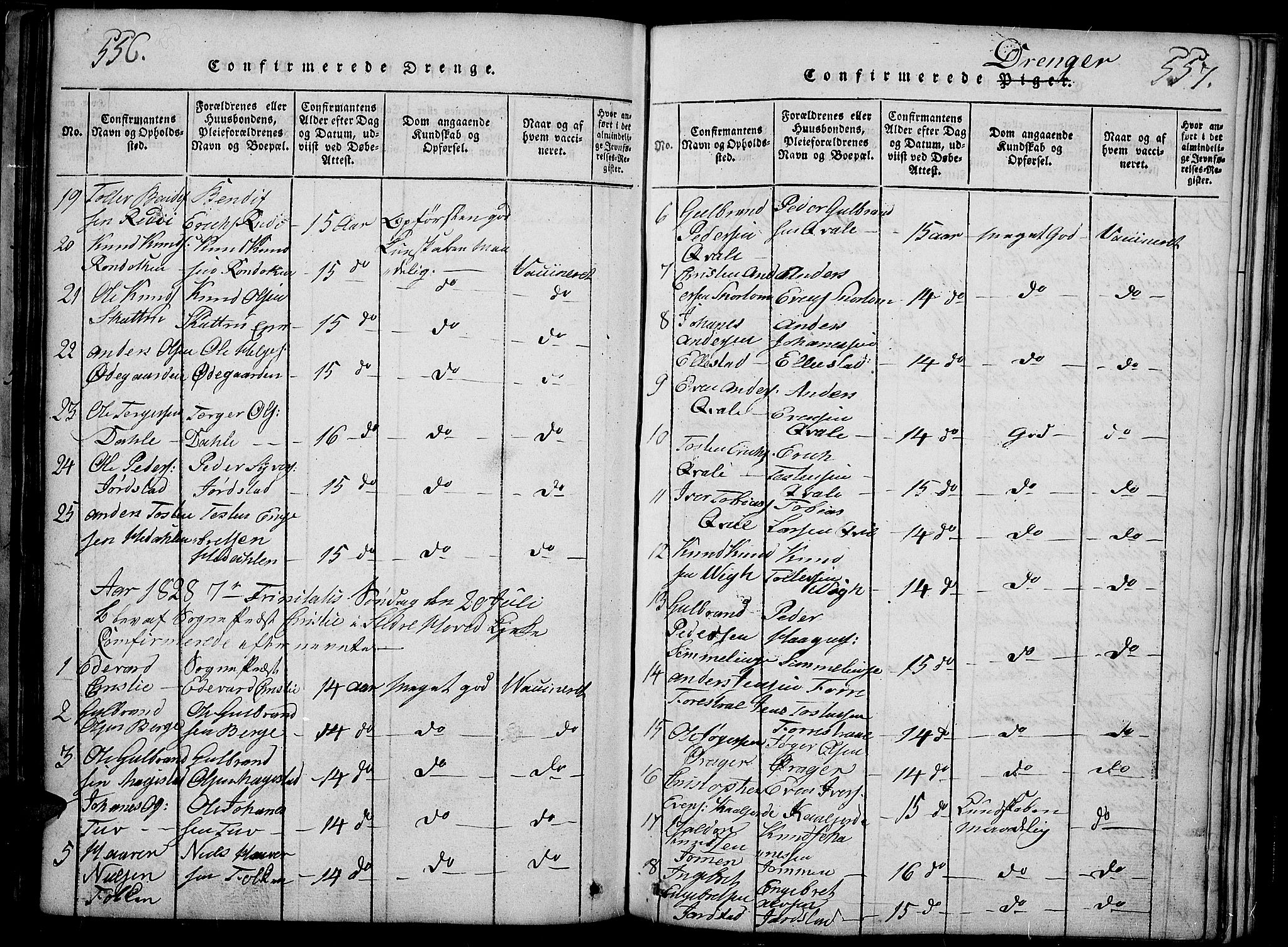 Slidre prestekontor, AV/SAH-PREST-134/H/Ha/Haa/L0002: Parish register (official) no. 2, 1814-1830, p. 556-557