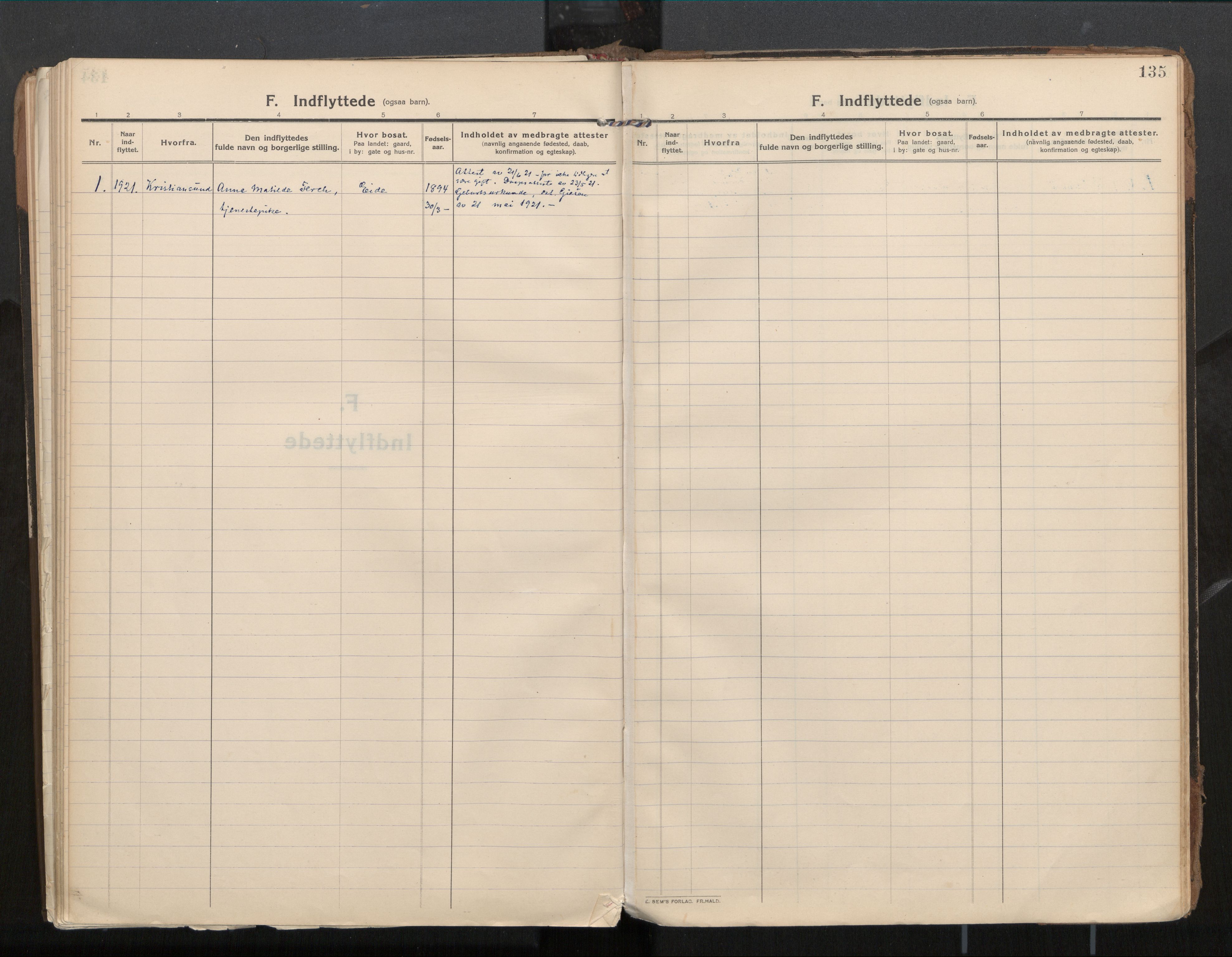 Ministerialprotokoller, klokkerbøker og fødselsregistre - Møre og Romsdal, SAT/A-1454/571/L0836b: Parish register (official) no. 571A03, 1911-1926, p. 135