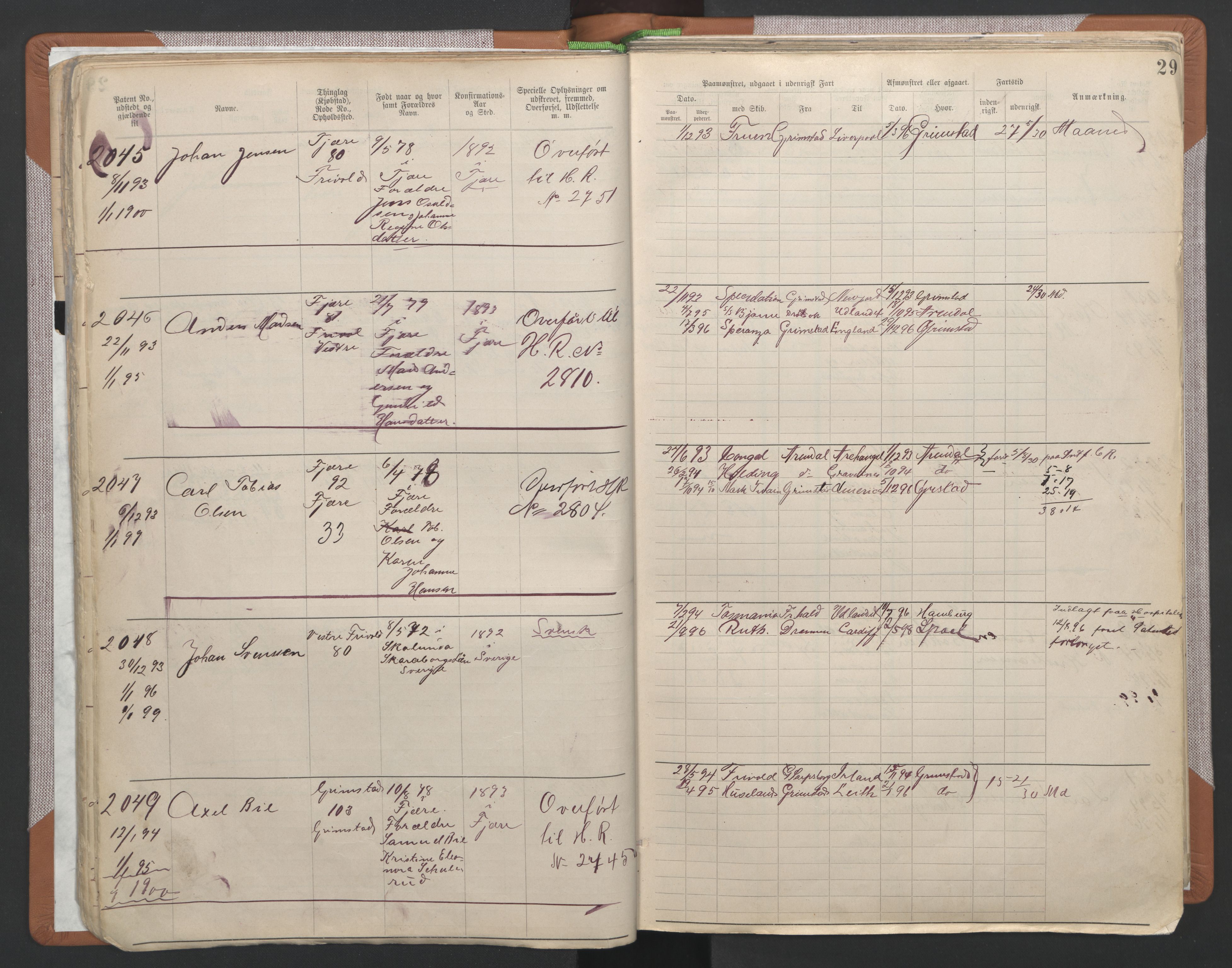 Grimstad mønstringskrets, AV/SAK-2031-0013/F/Fa/L0006: Annotasjonsrulle nr 1911-3453 med register, V-19, 1892-1939, p. 51