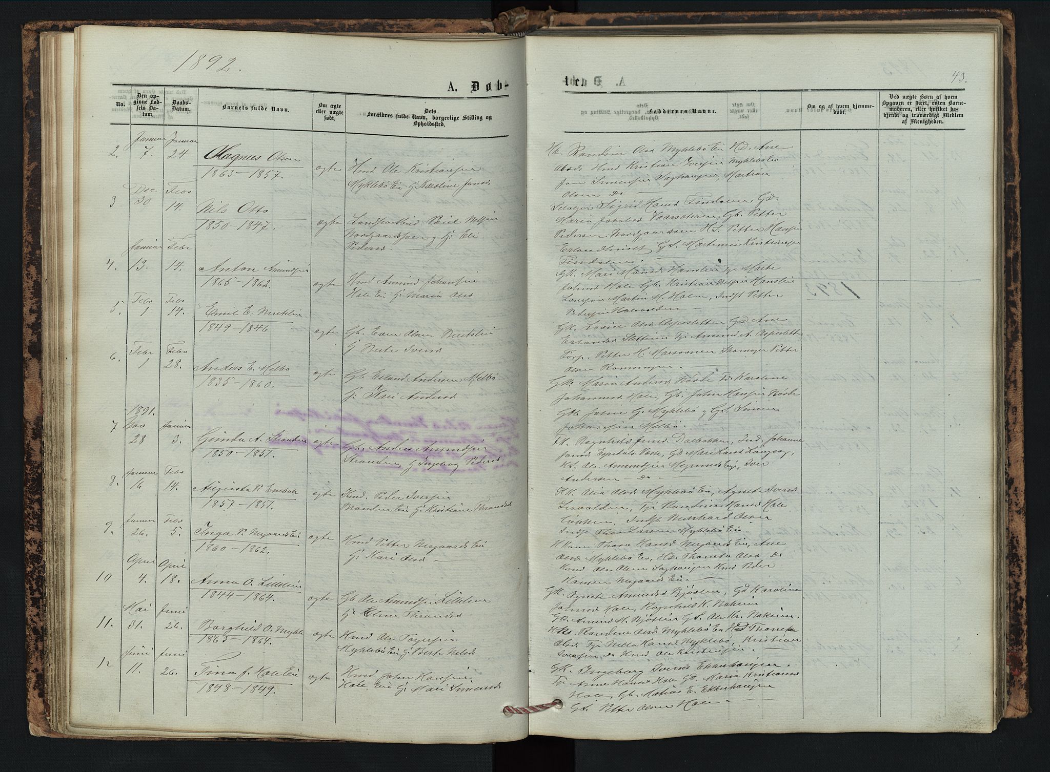 Vestre Gausdal prestekontor, SAH/PREST-094/H/Ha/Hab/L0002: Parish register (copy) no. 2, 1874-1897, p. 43