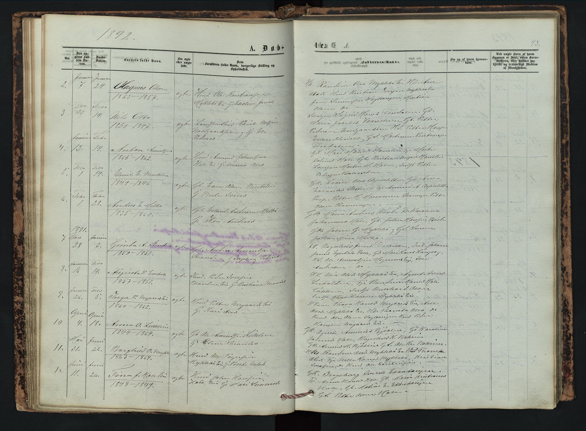 Vestre Gausdal prestekontor, AV/SAH-PREST-094/H/Ha/Hab/L0002: Parish register (copy) no. 2, 1874-1897, p. 43