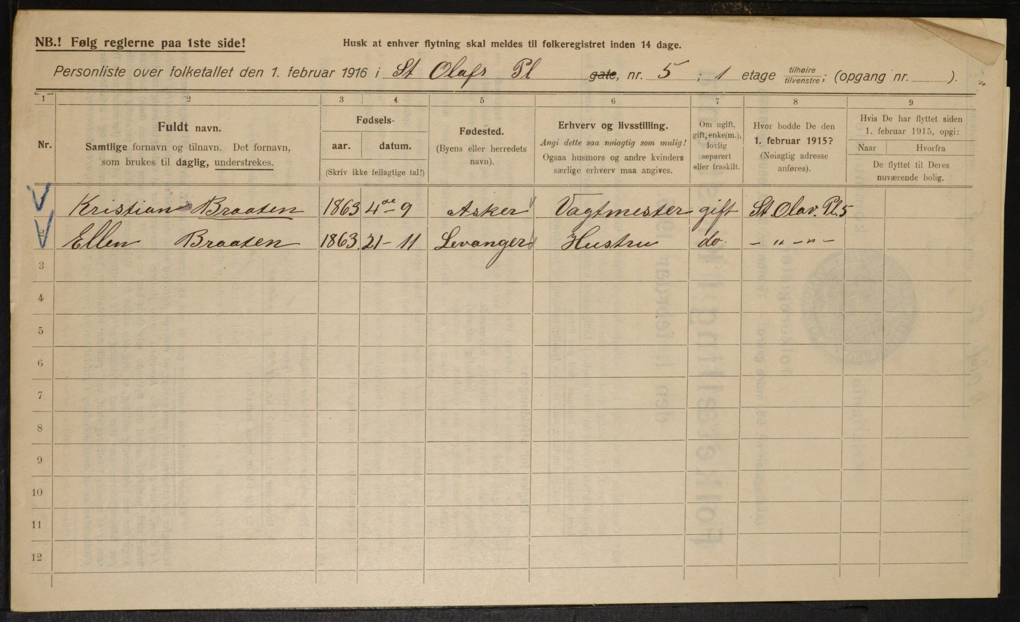 OBA, Municipal Census 1916 for Kristiania, 1916, p. 90664