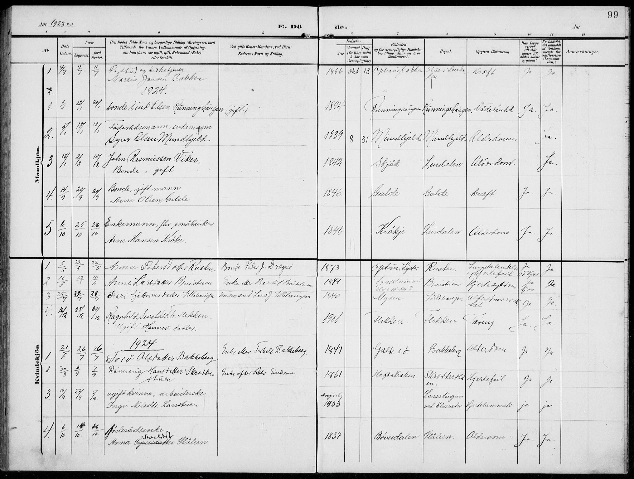 Lom prestekontor, AV/SAH-PREST-070/L/L0007: Parish register (copy) no. 7, 1904-1938, p. 99