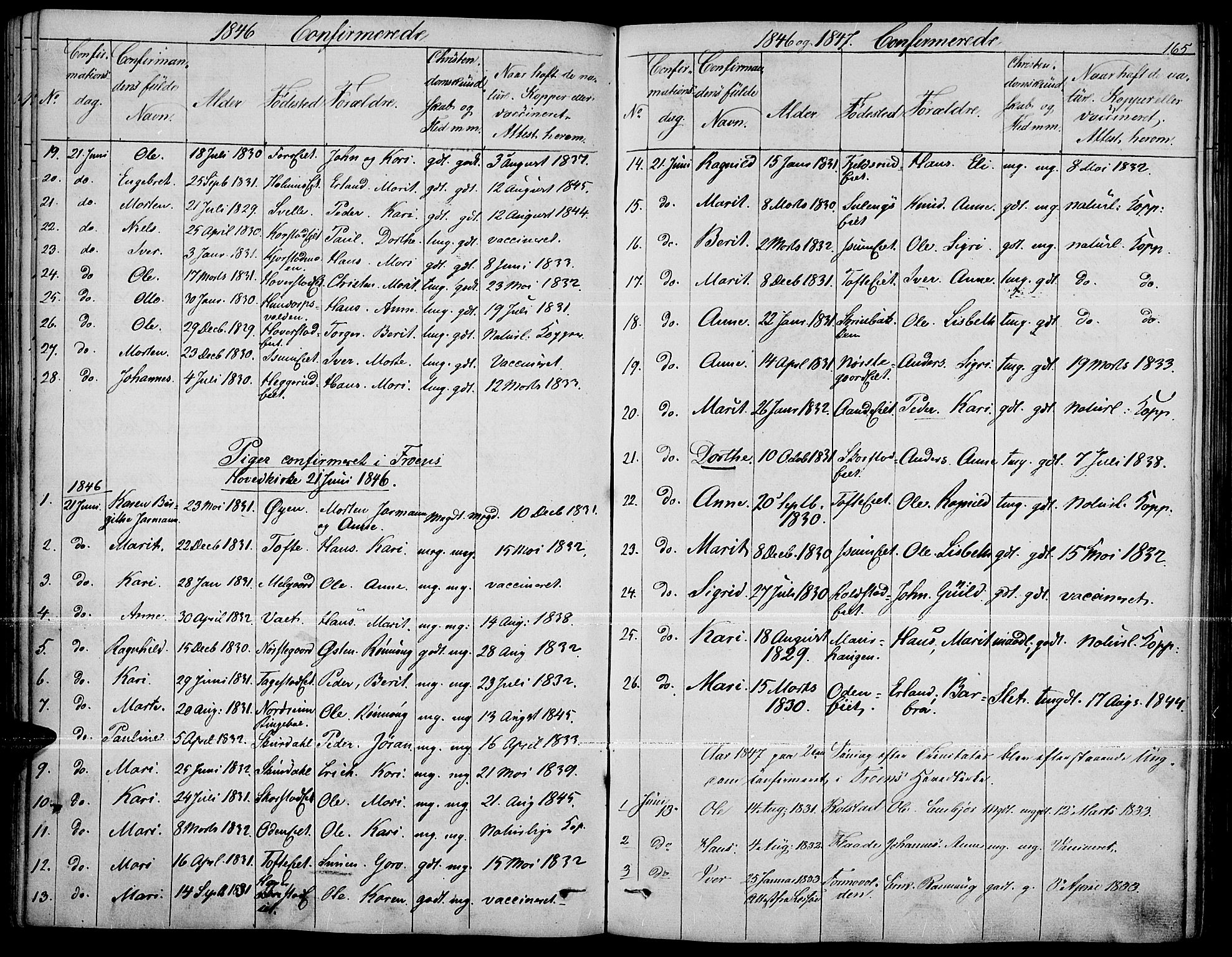 Fron prestekontor, SAH/PREST-078/H/Ha/Haa/L0004: Parish register (official) no. 4, 1839-1848, p. 165