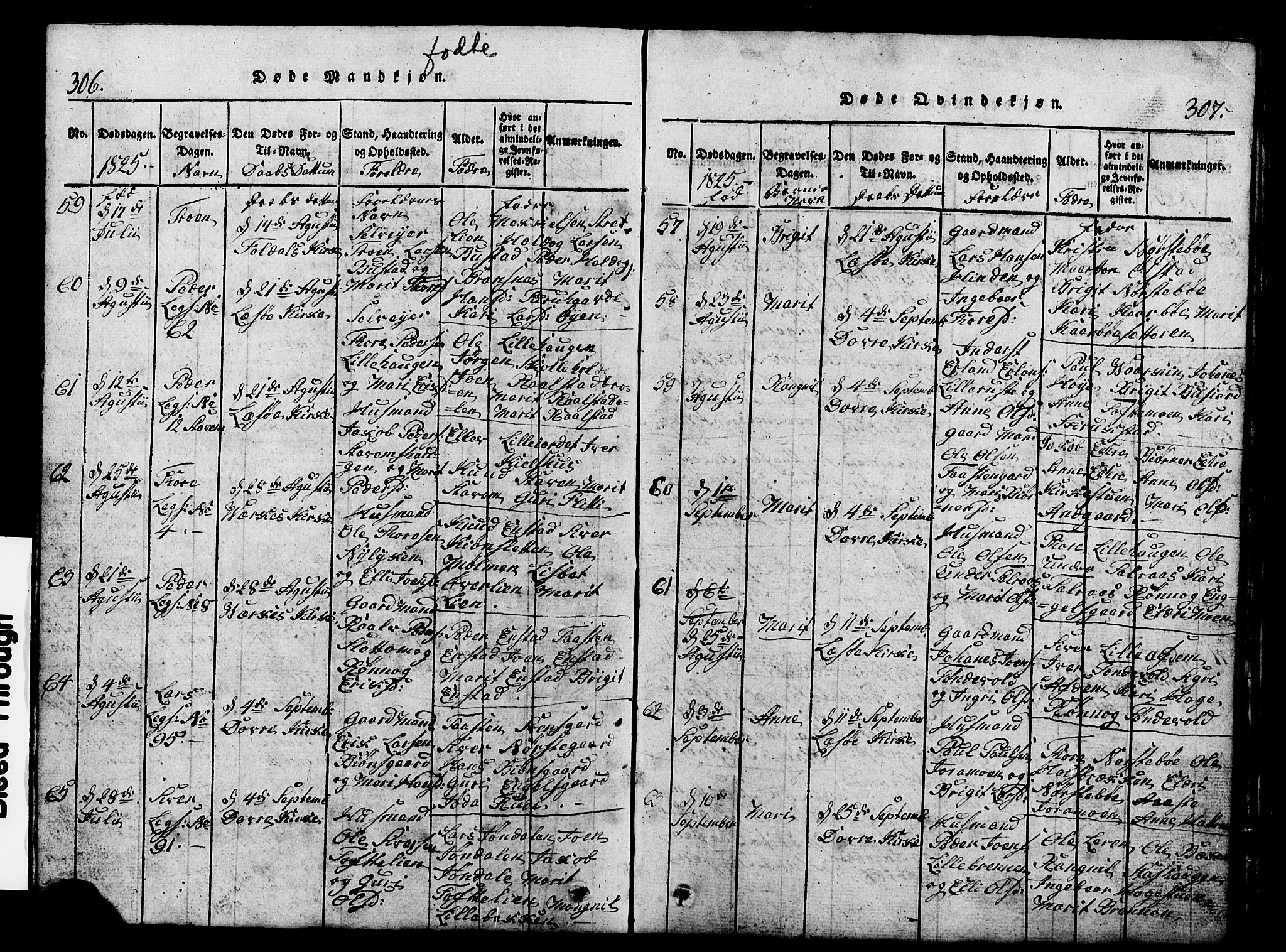 Lesja prestekontor, SAH/PREST-068/H/Ha/Hab/L0001: Parish register (copy) no. 1, 1820-1831, p. 306-307