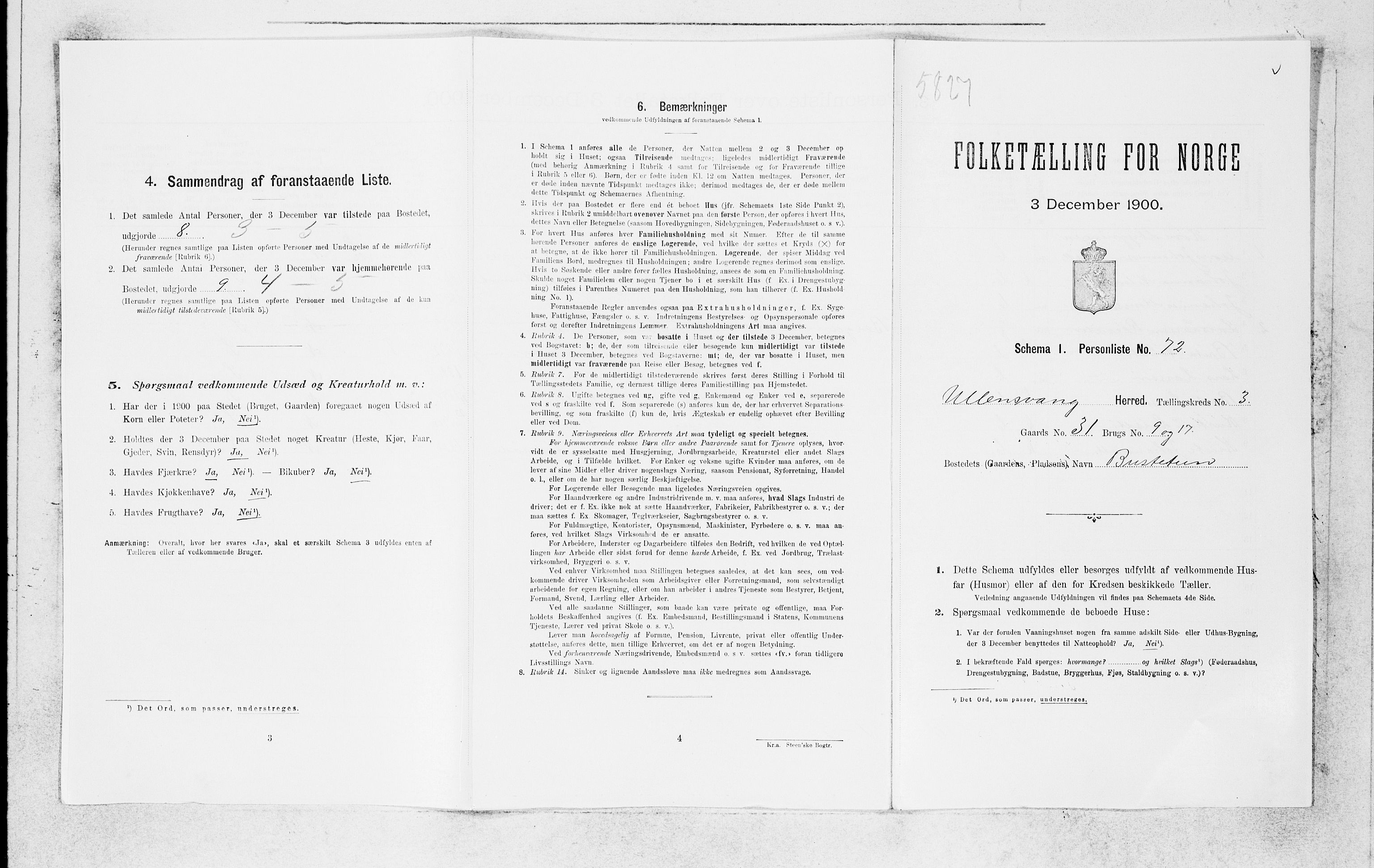 SAB, 1900 census for Ullensvang, 1900, p. 481