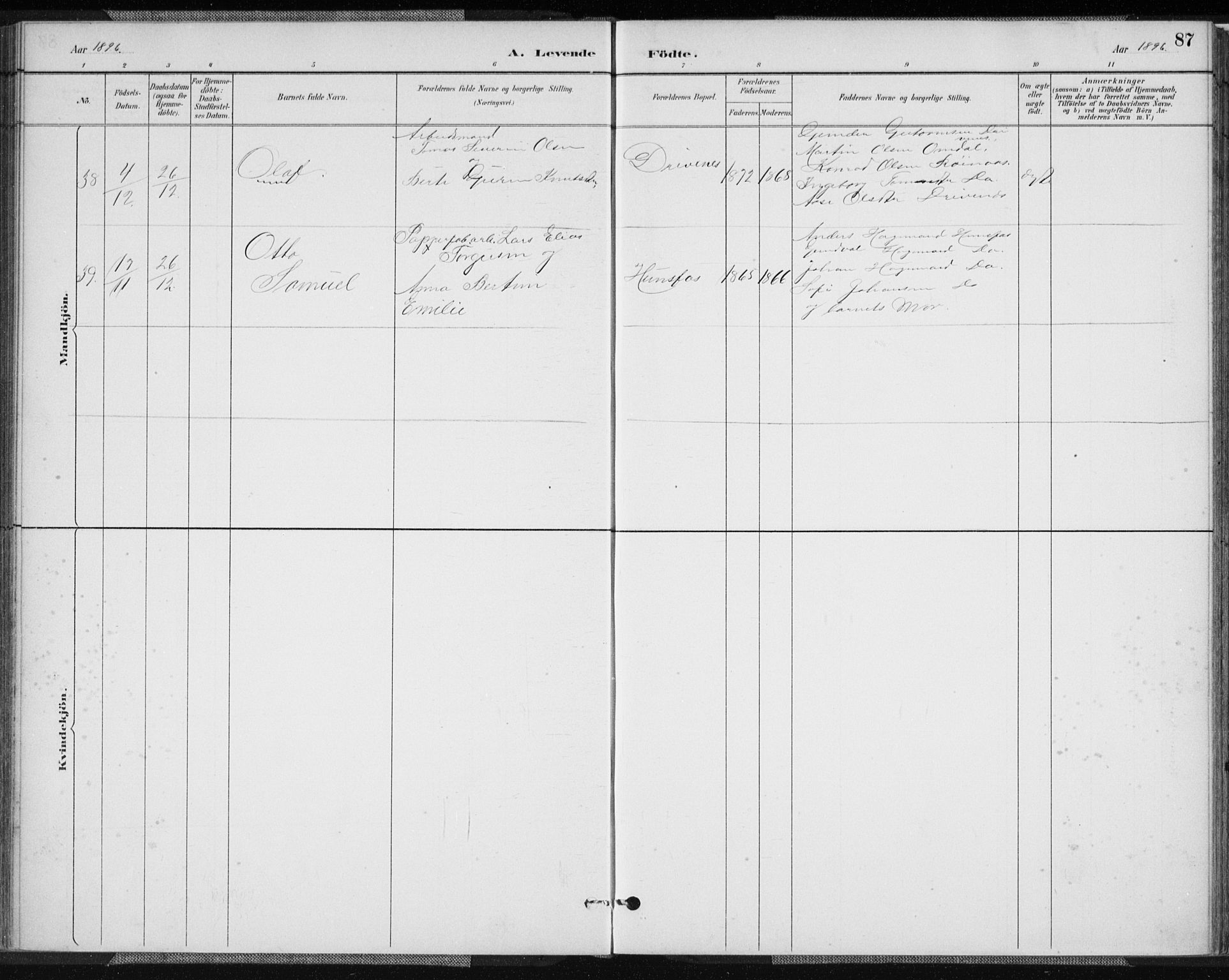 Vennesla sokneprestkontor, SAK/1111-0045/Fa/Fab/L0004: Parish register (official) no. A 4, 1884-1896, p. 87