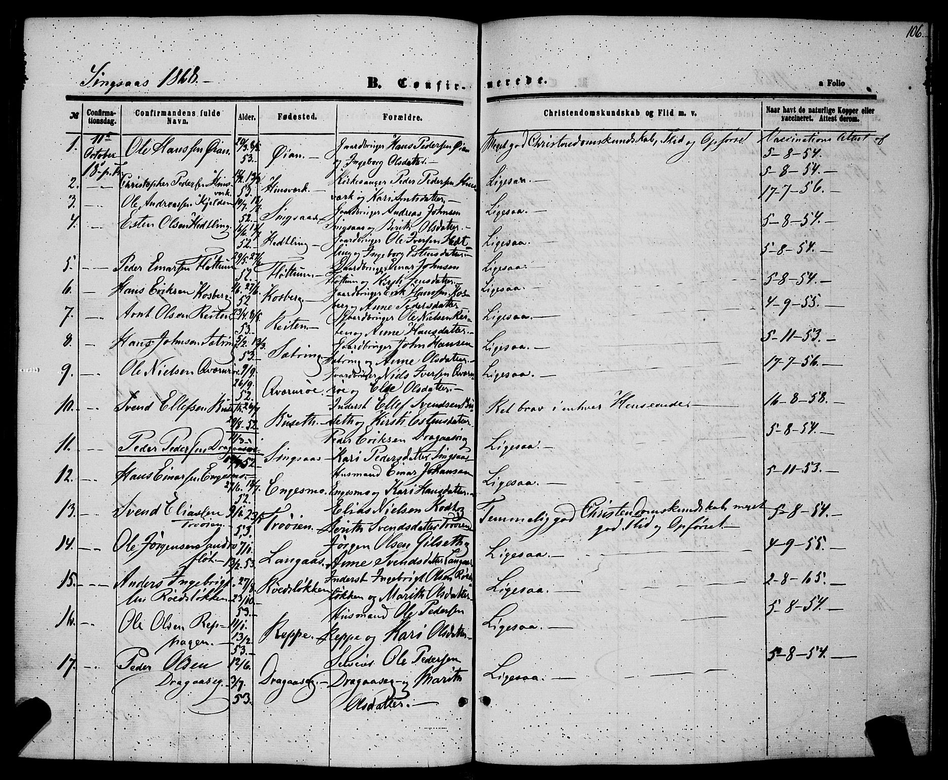 Ministerialprotokoller, klokkerbøker og fødselsregistre - Sør-Trøndelag, SAT/A-1456/685/L0967: Parish register (official) no. 685A07 /2, 1860-1869, p. 106