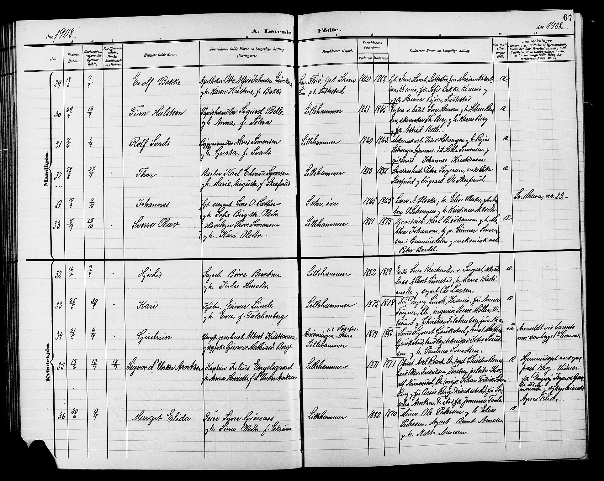 Lillehammer prestekontor, AV/SAH-PREST-088/H/Ha/Hab/L0001: Parish register (copy) no. 1, 1901-1913, p. 67