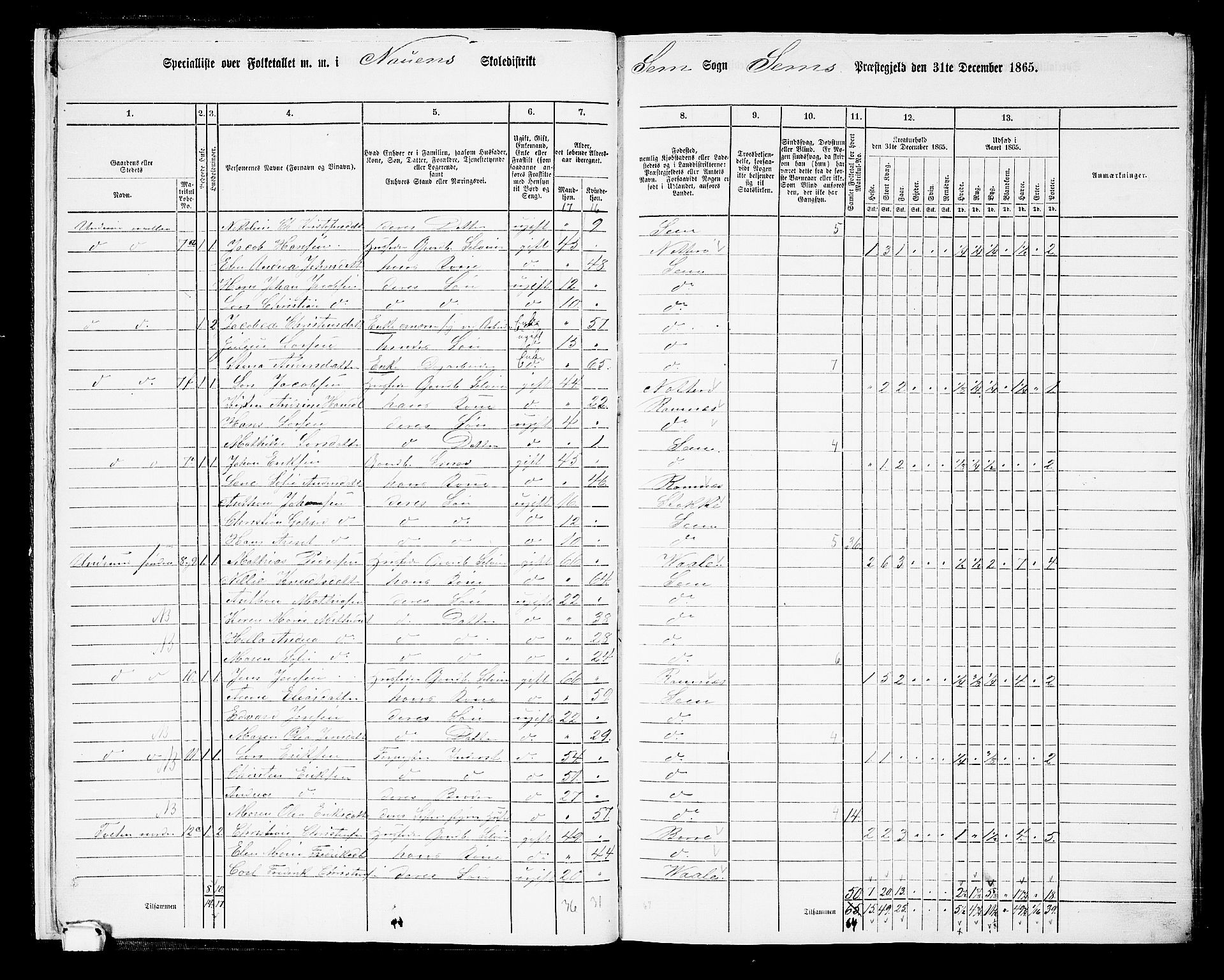 RA, 1865 census for Sem, 1865, p. 16