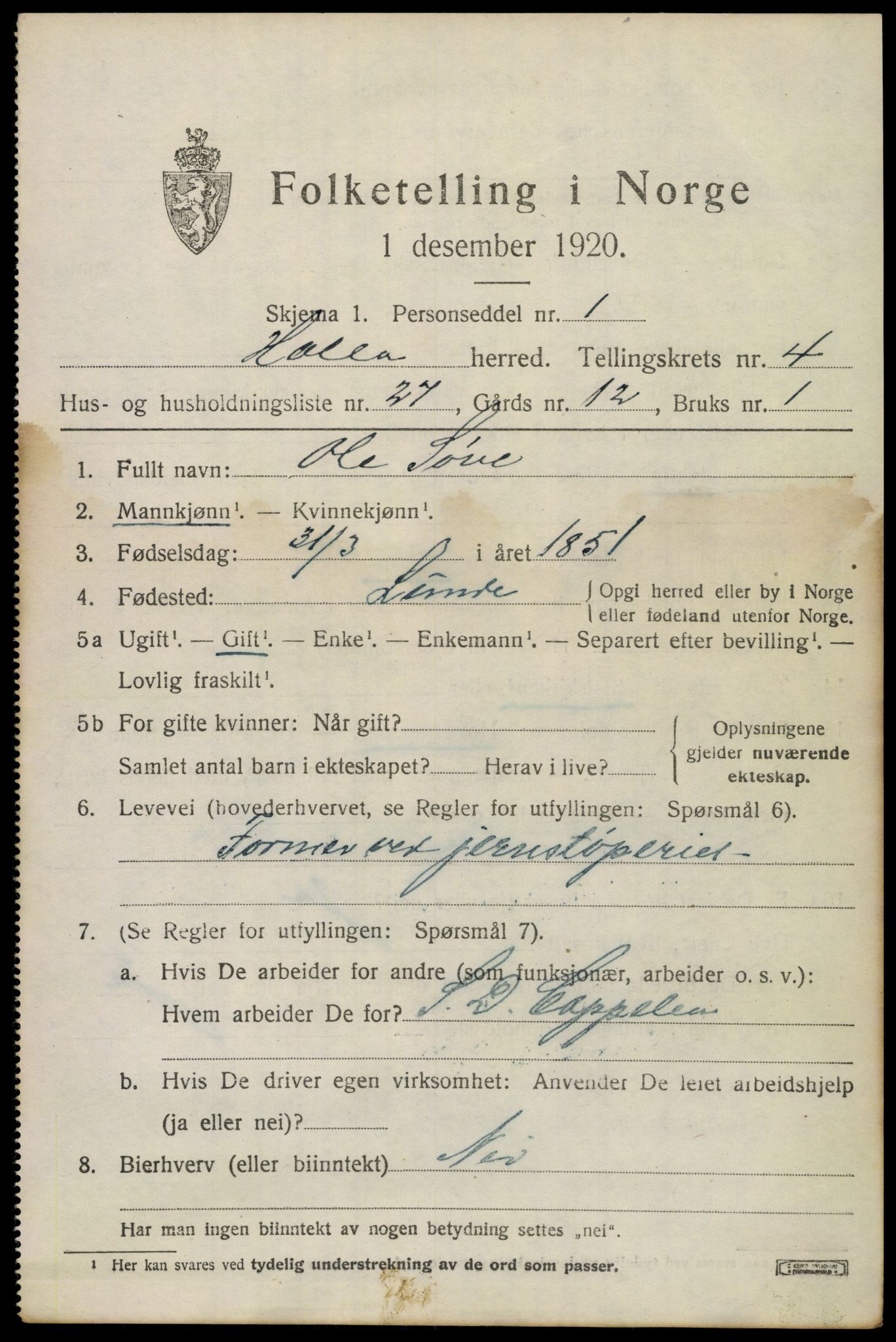 SAKO, 1920 census for Holla, 1920, p. 3975