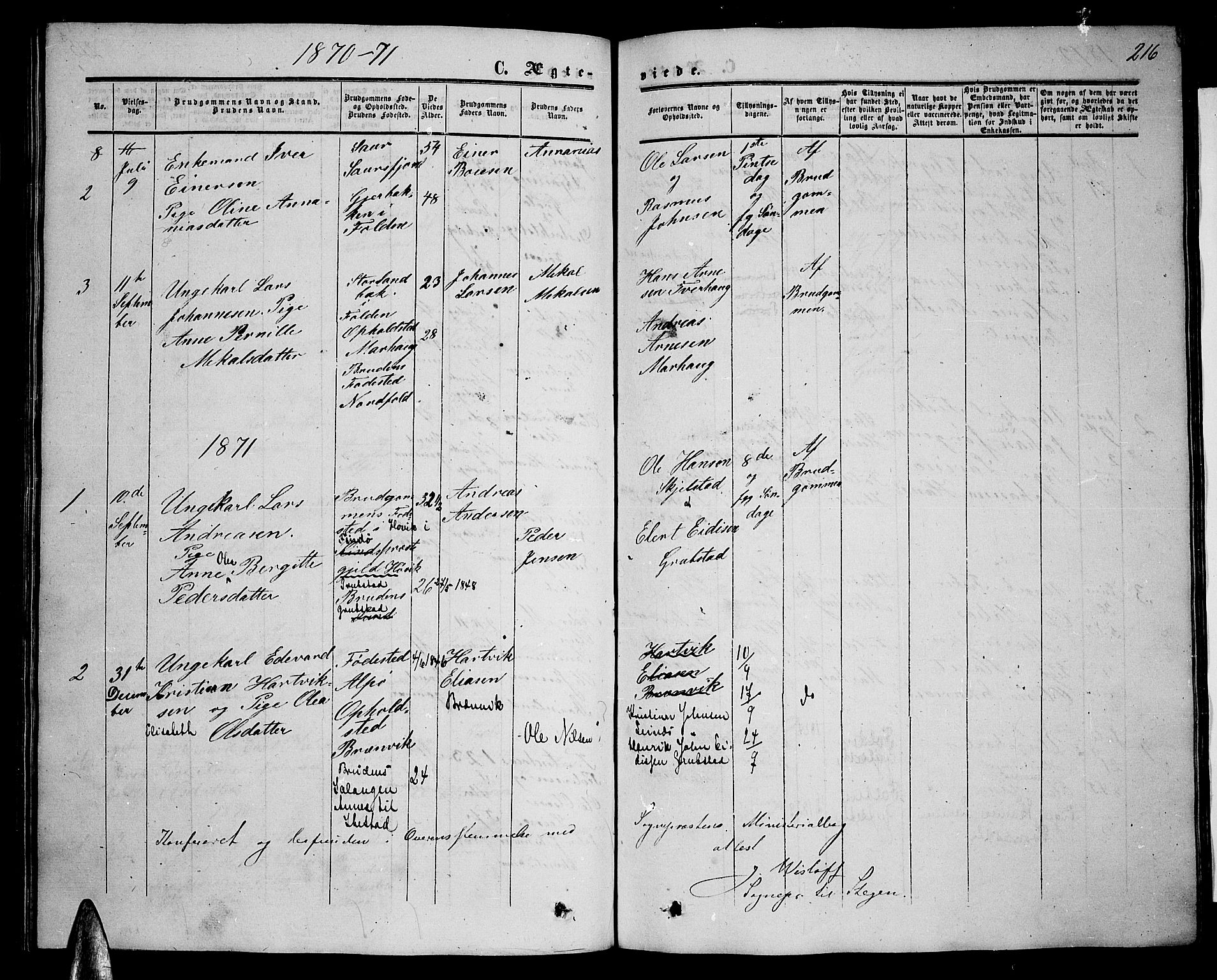 Ministerialprotokoller, klokkerbøker og fødselsregistre - Nordland, SAT/A-1459/857/L0827: Parish register (copy) no. 857C02, 1852-1879, p. 216