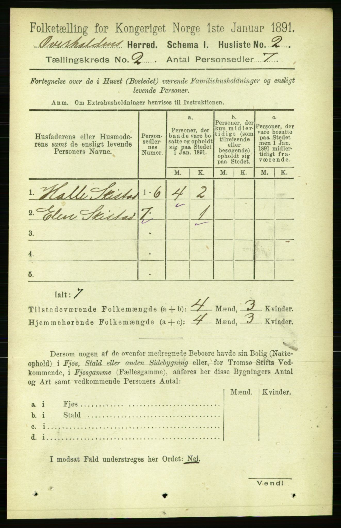 RA, 1891 census for 1744 Overhalla, 1891, p. 401