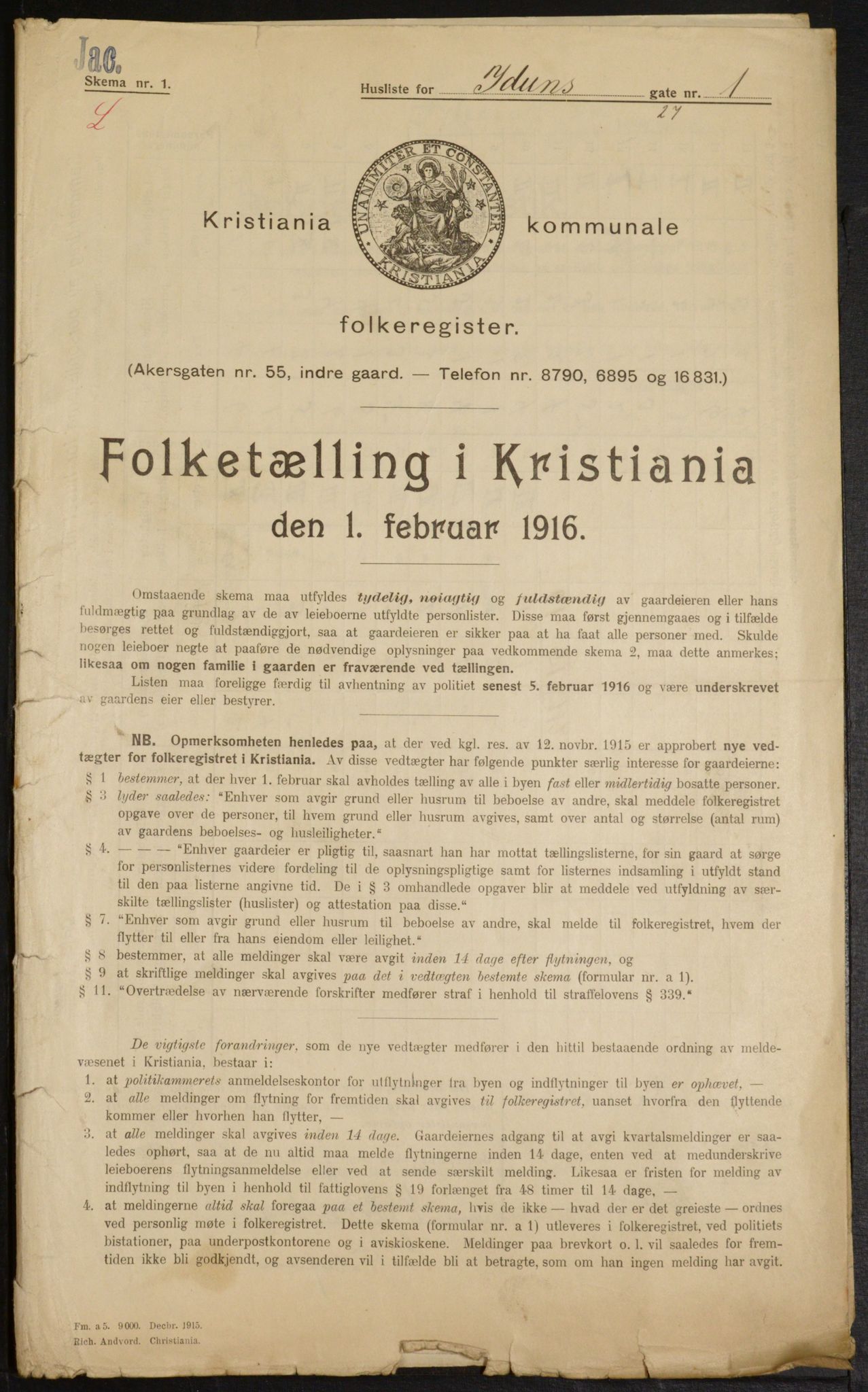 OBA, Municipal Census 1916 for Kristiania, 1916, p. 43794