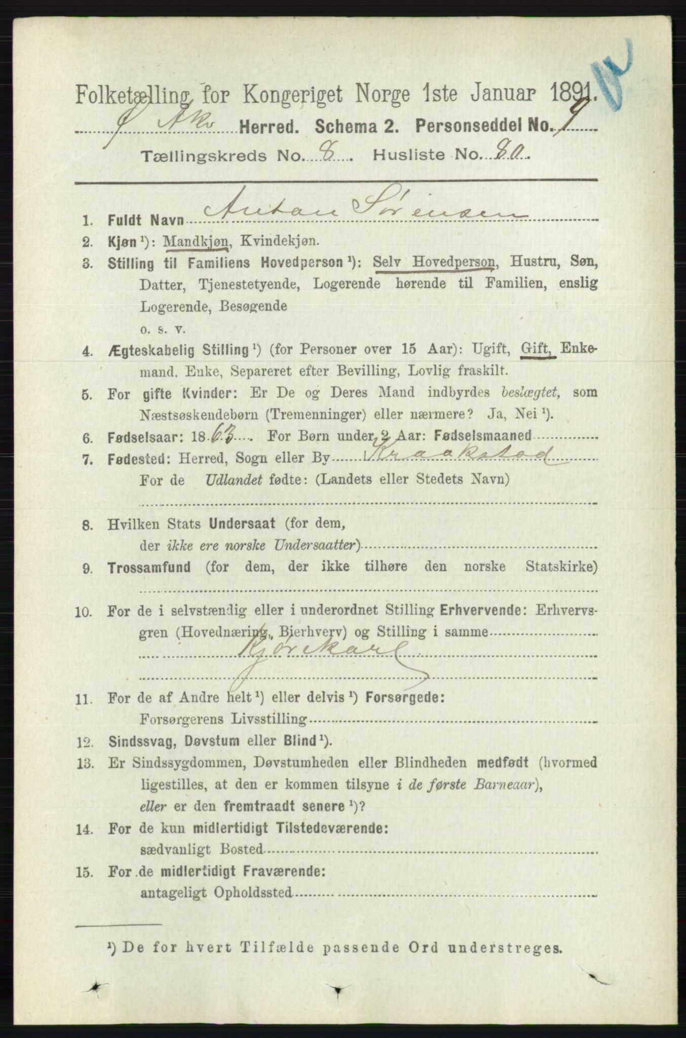 RA, 1891 census for 0218 Aker, 1891, p. 7915