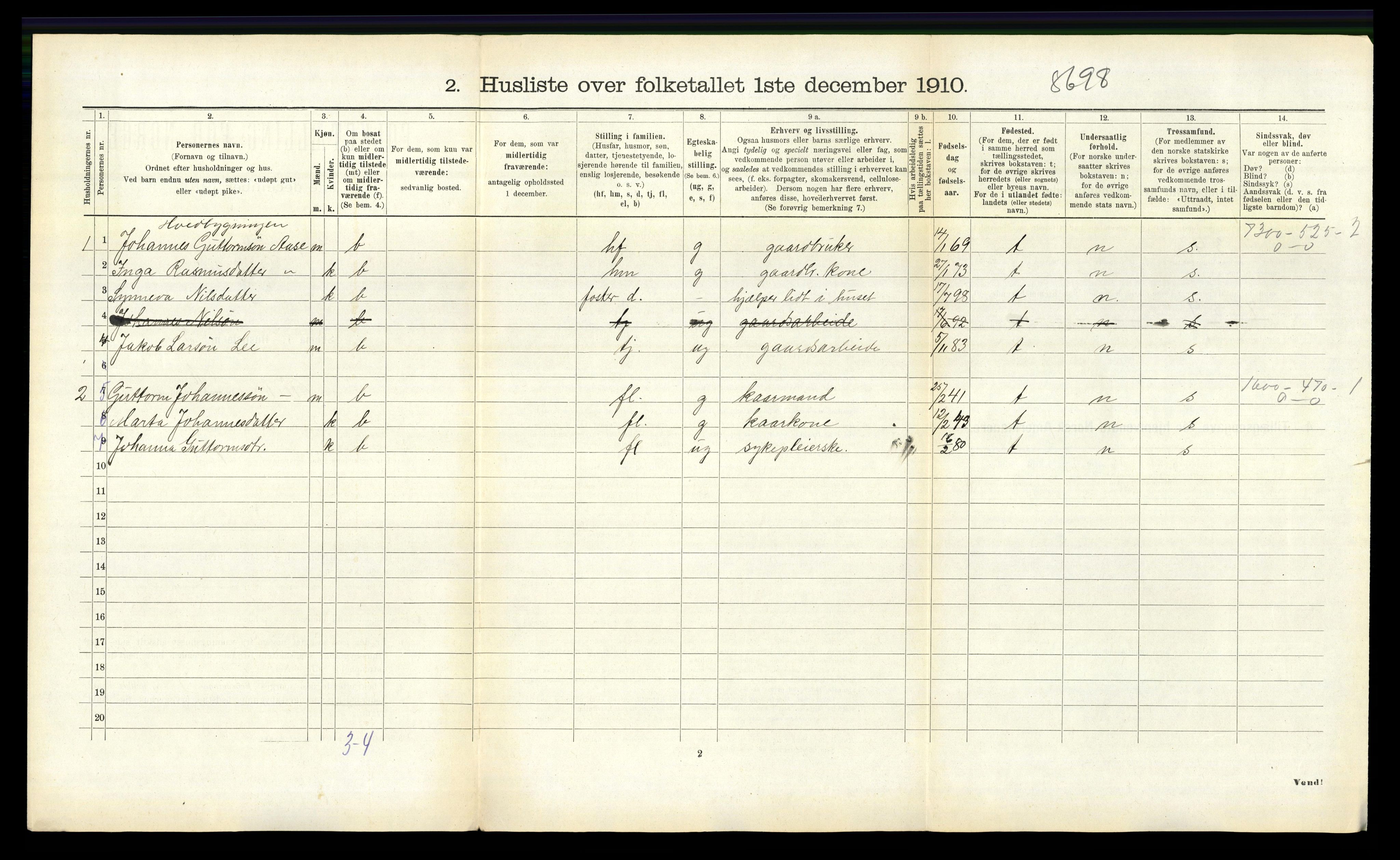 RA, 1910 census for Vik, 1910, p. 964