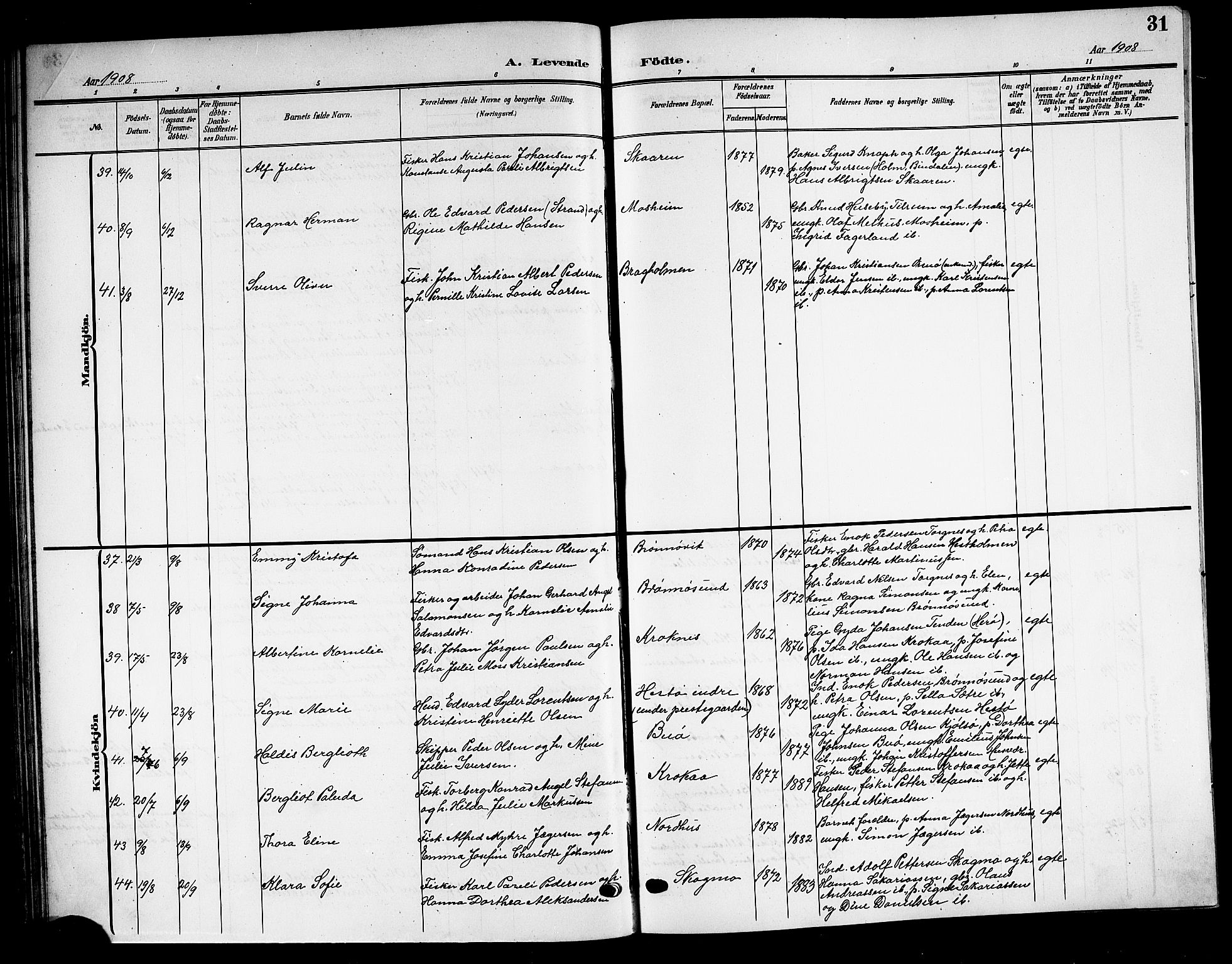 Ministerialprotokoller, klokkerbøker og fødselsregistre - Nordland, AV/SAT-A-1459/813/L0214: Parish register (copy) no. 813C06, 1904-1917, p. 31