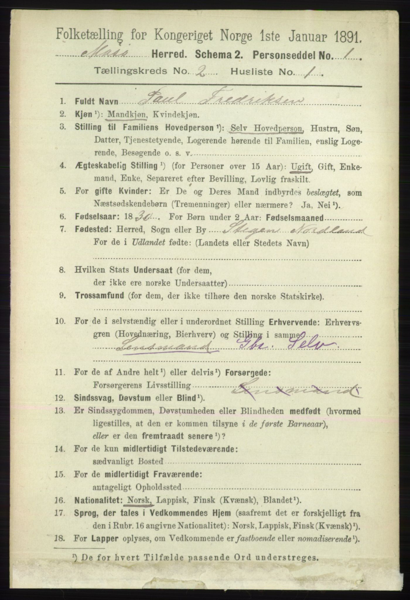 RA, 1891 census for 2018 Måsøy, 1891, p. 241