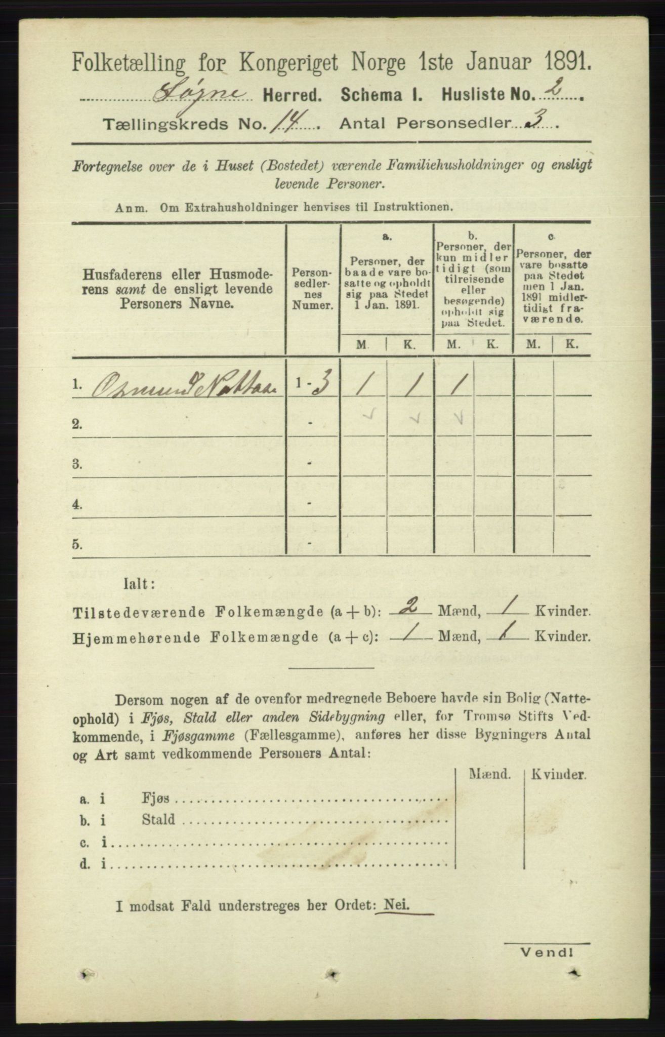 RA, 1891 census for 1018 Søgne, 1891, p. 3328