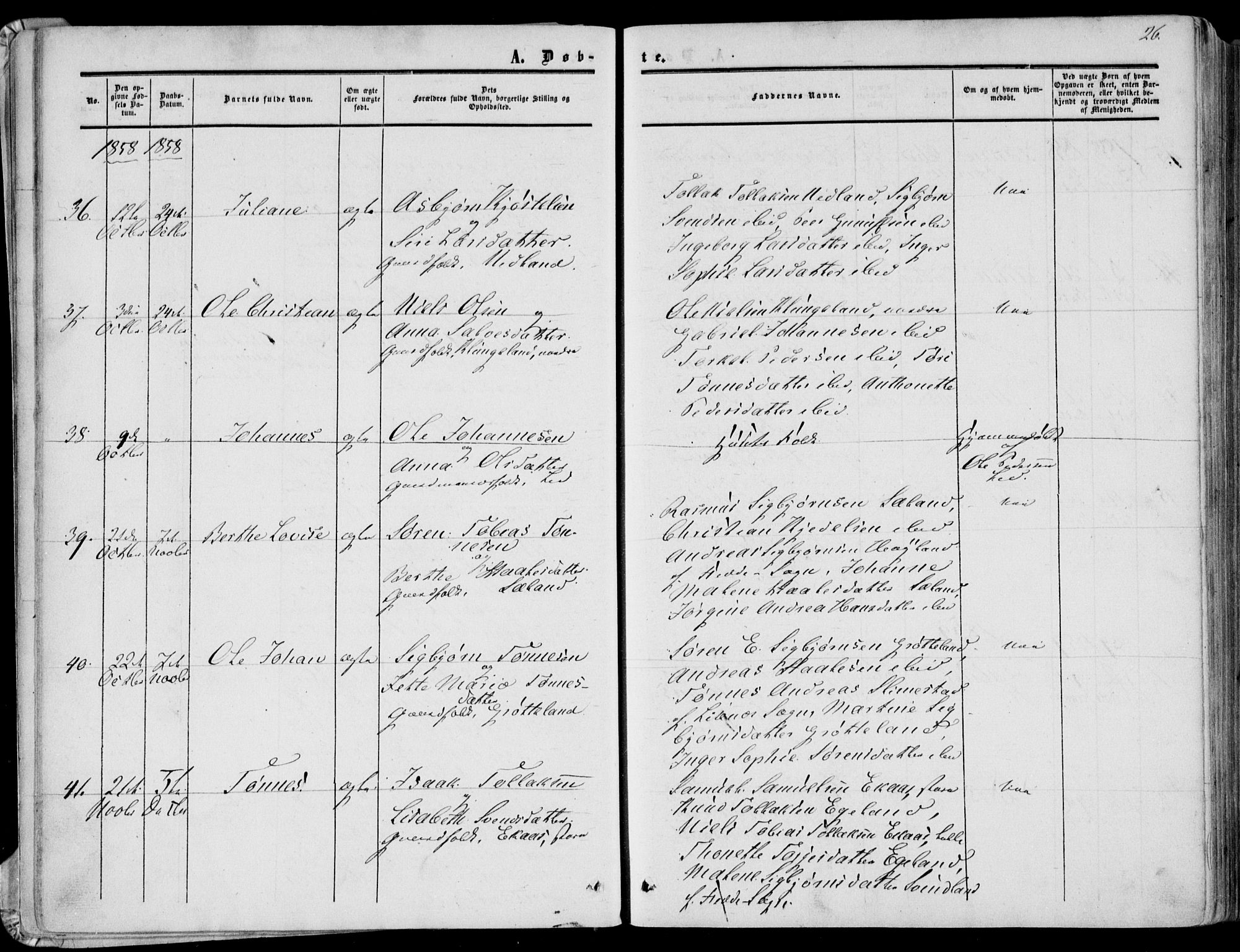 Bakke sokneprestkontor, AV/SAK-1111-0002/F/Fa/Fab/L0002: Parish register (official) no. A 2, 1855-1884, p. 26