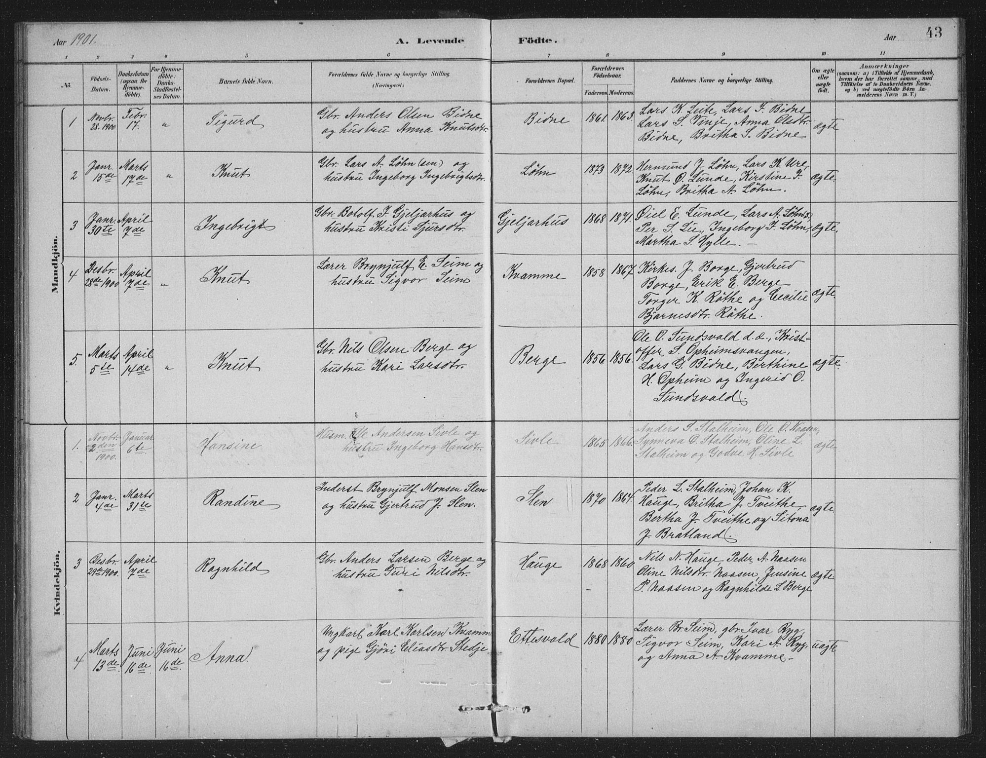 Vossestrand Sokneprestembete, SAB/A-79101/H/Hab: Parish register (copy) no. A 2, 1880-1902, p. 43