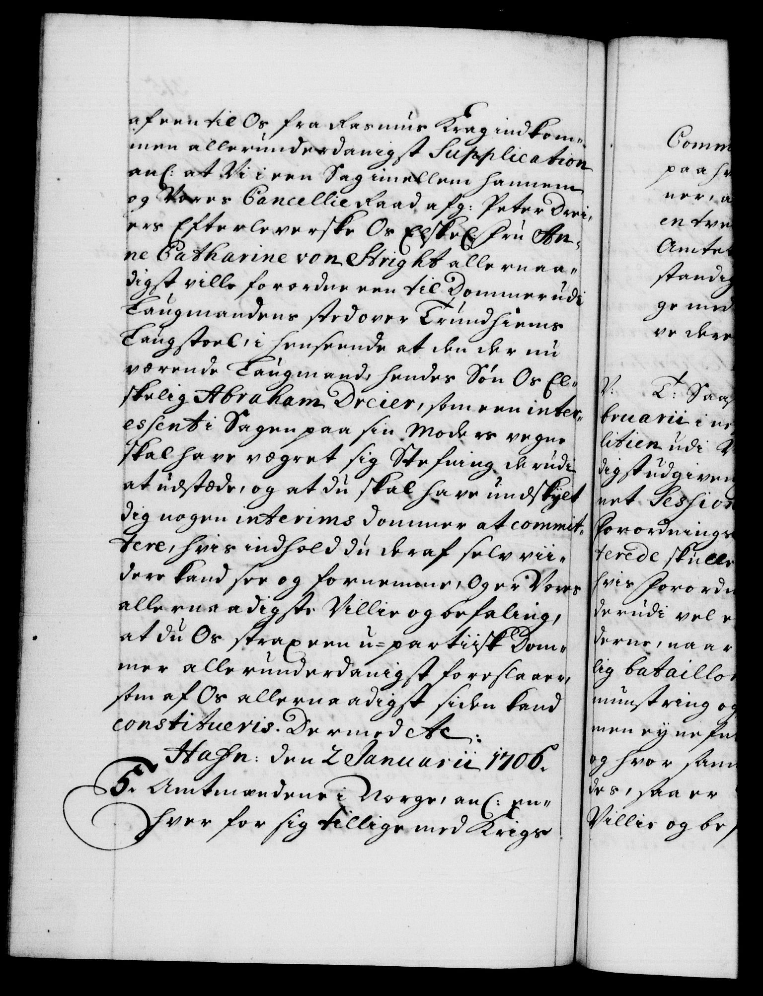 Danske Kanselli 1572-1799, AV/RA-EA-3023/F/Fc/Fca/Fcab/L0017: Norske tegnelser, 1704-1706, p. 315b