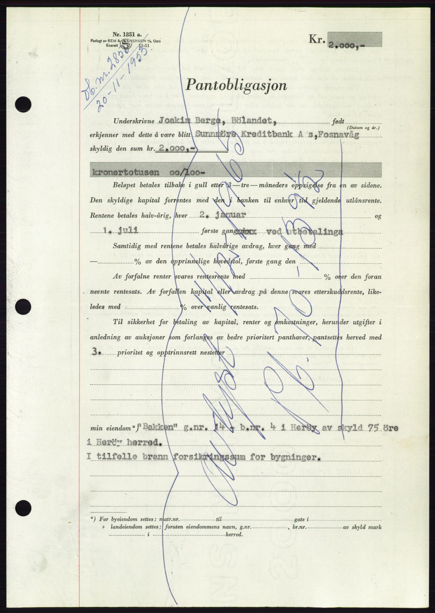 Søre Sunnmøre sorenskriveri, AV/SAT-A-4122/1/2/2C/L0124: Mortgage book no. 12B, 1953-1954, Diary no: : 2856/1953