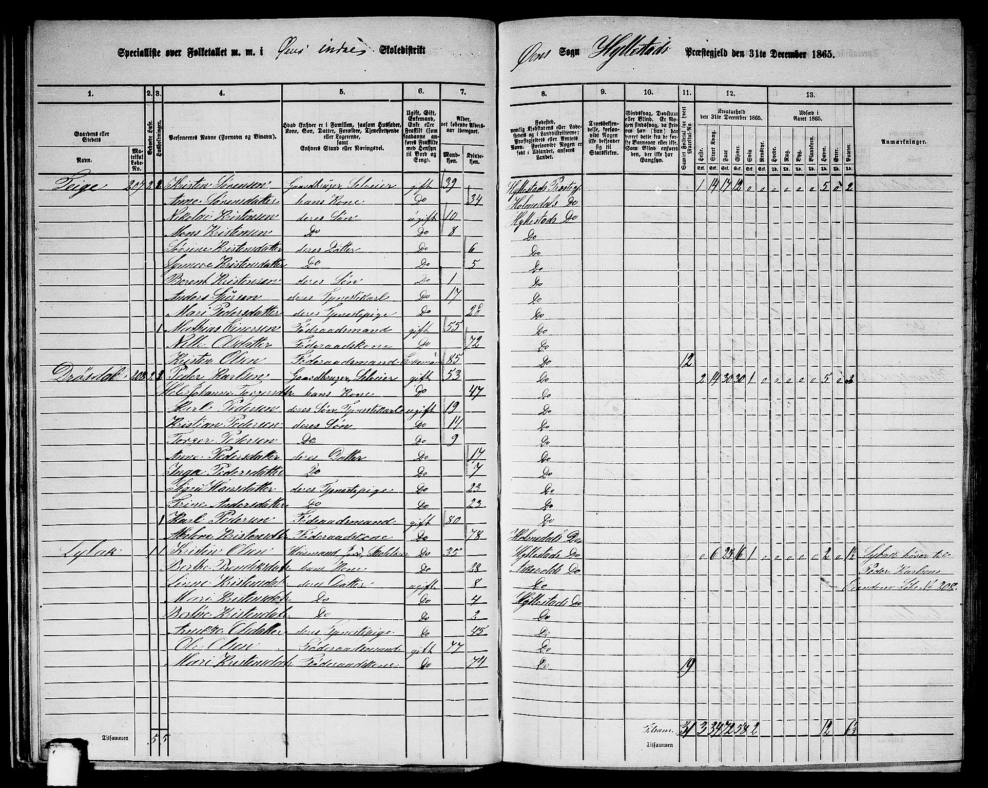 RA, 1865 census for Hyllestad, 1865, p. 35