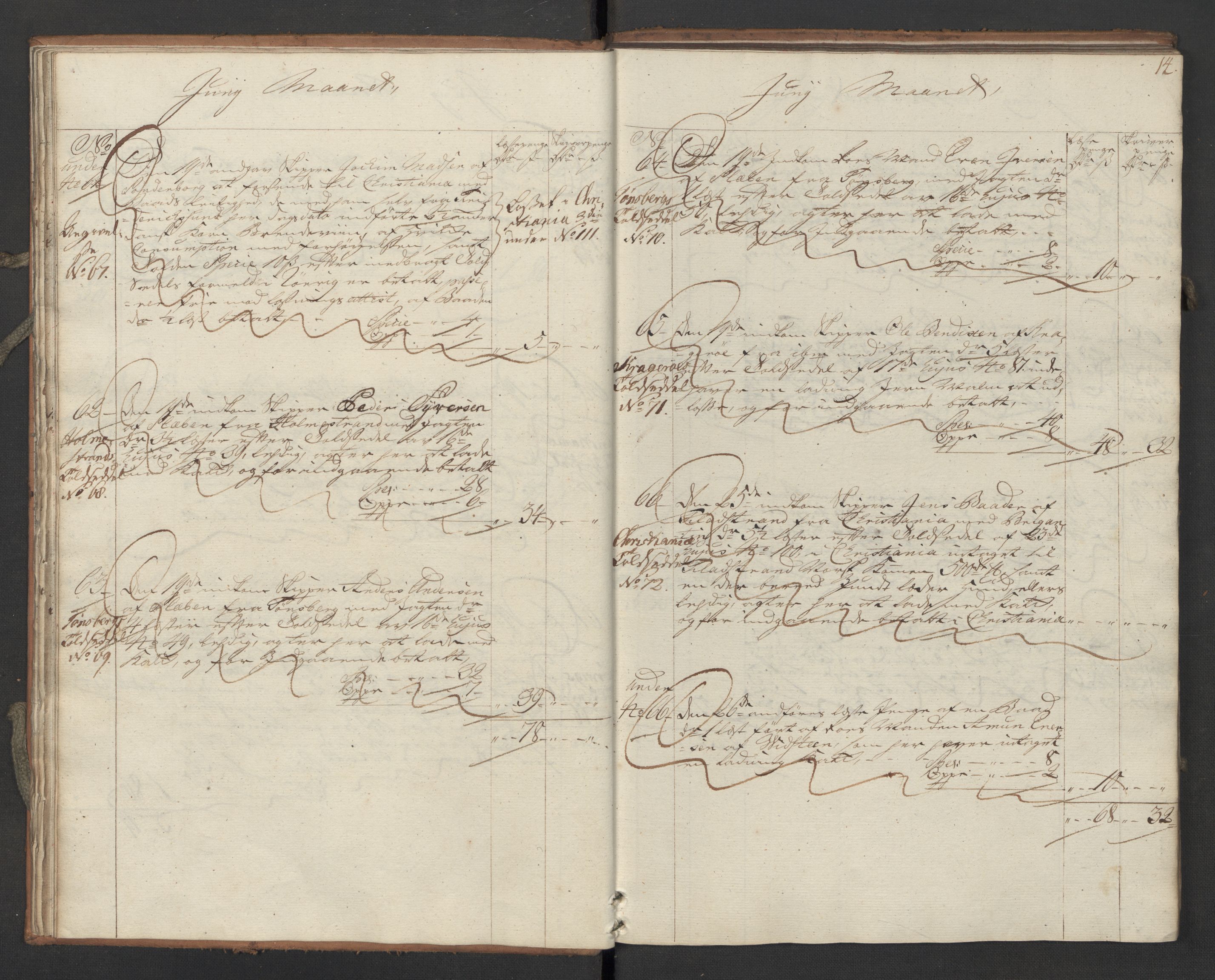 Generaltollkammeret, tollregnskaper, AV/RA-EA-5490/R06/L0062/0002: Tollregnskaper Kristiania / Inngående hovedtollbok Slependen, 1762, p. 13b-14a