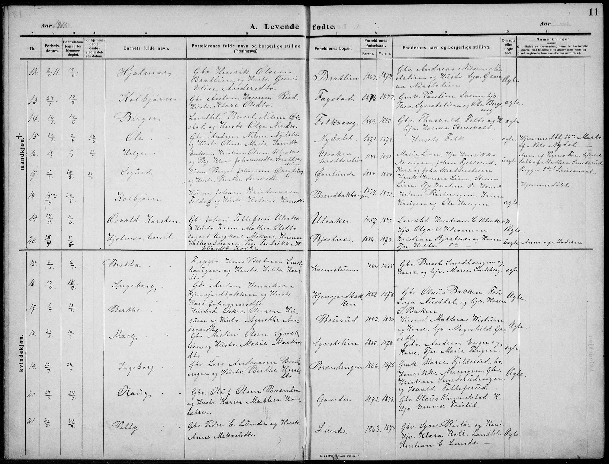 Nordre Land prestekontor, AV/SAH-PREST-124/H/Ha/Hab/L0002: Parish register (copy) no. 2, 1909-1934, p. 11