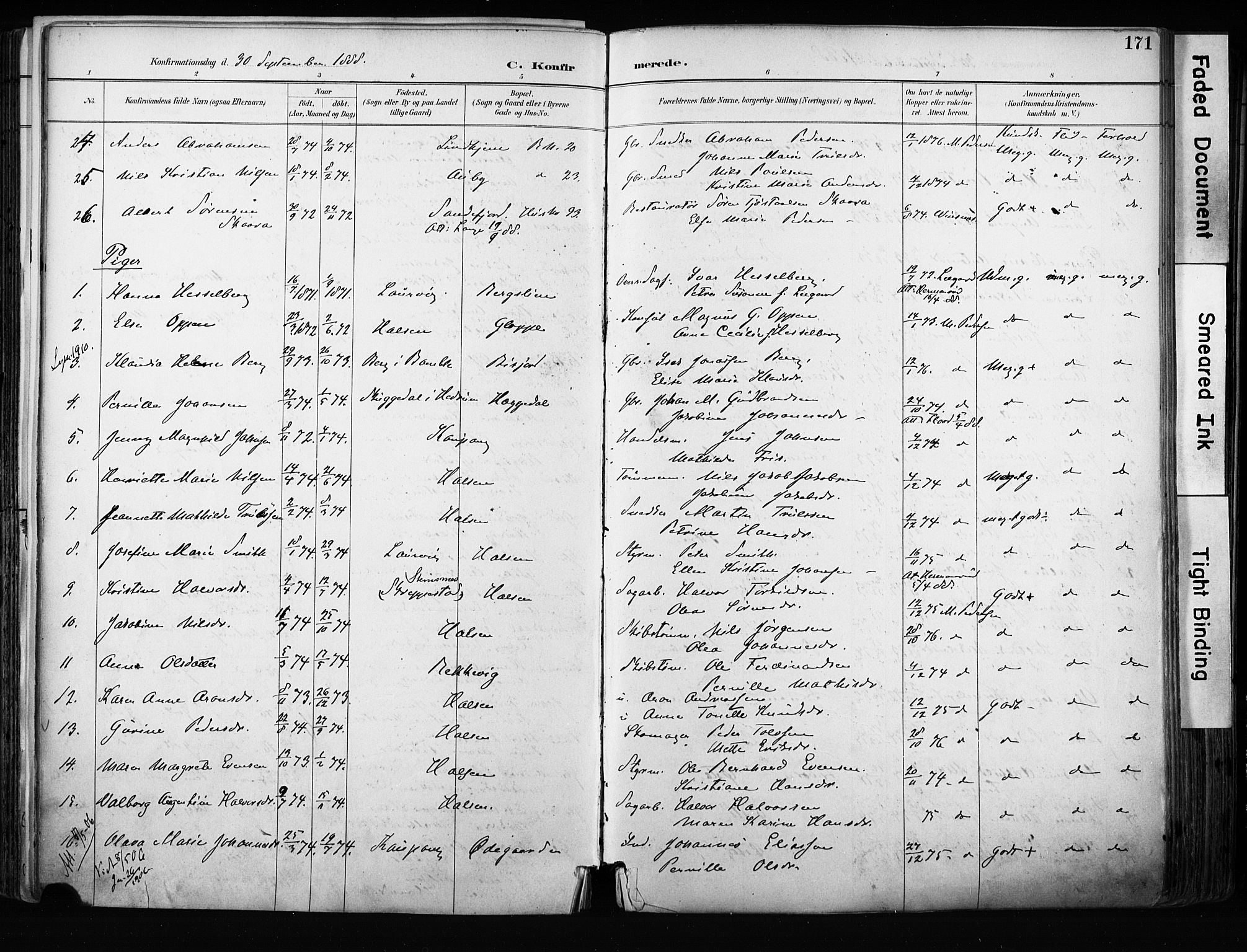 Tjølling kirkebøker, AV/SAKO-A-60/F/Fa/L0009: Parish register (official) no. 9, 1887-1905, p. 171