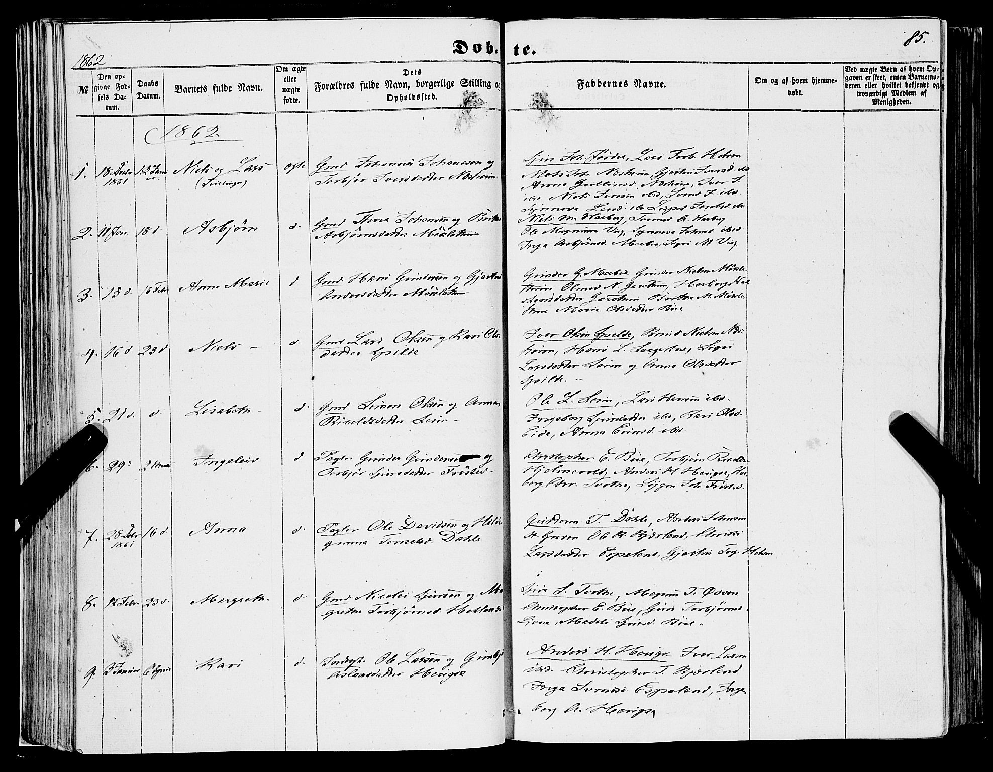 Ulvik sokneprestembete, SAB/A-78801/H/Haa: Parish register (official) no. A 13, 1853-1863, p. 85