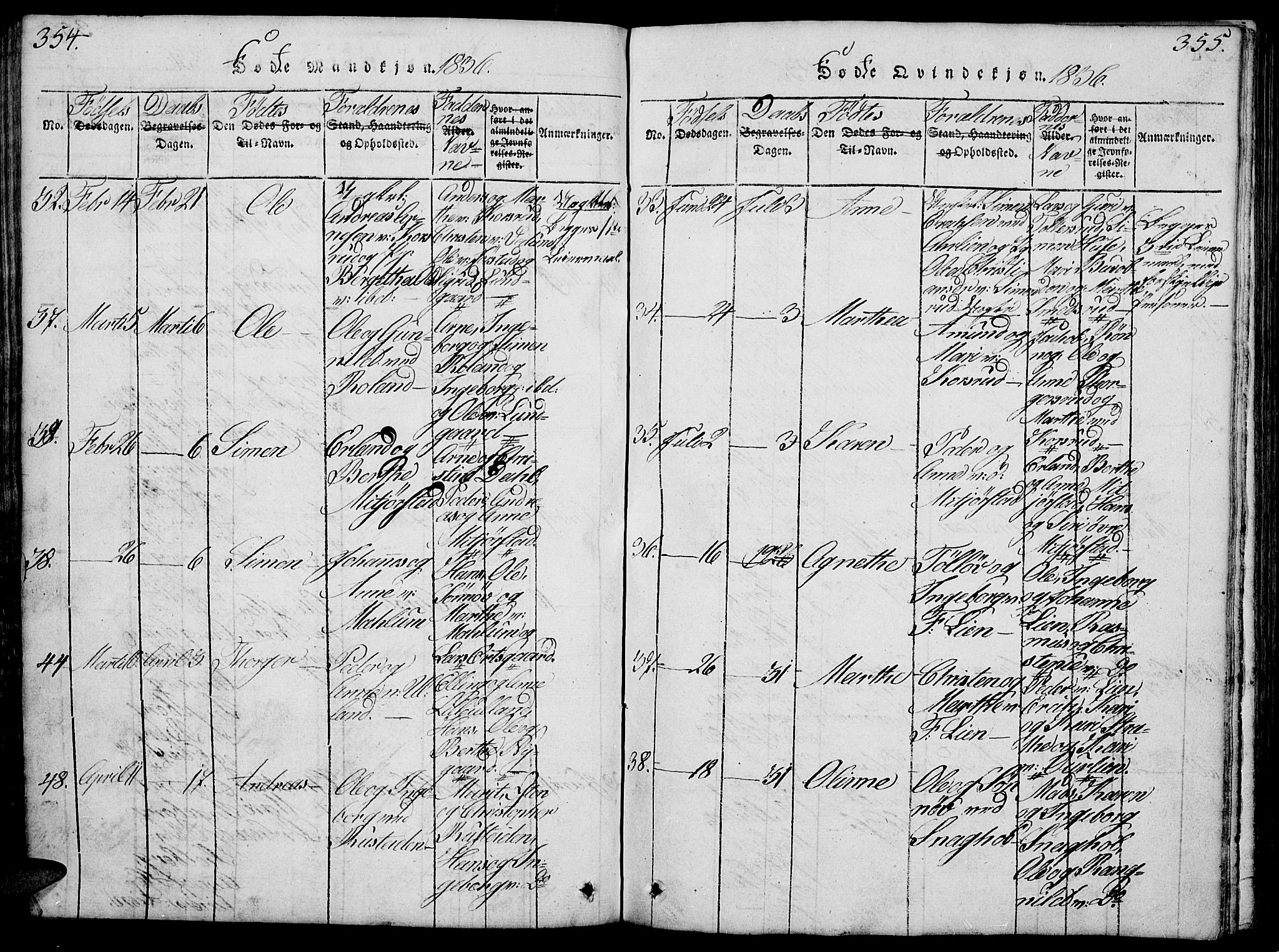 Fåberg prestekontor, SAH/PREST-086/H/Ha/Hab/L0004: Parish register (copy) no. 4, 1818-1837, p. 354-355