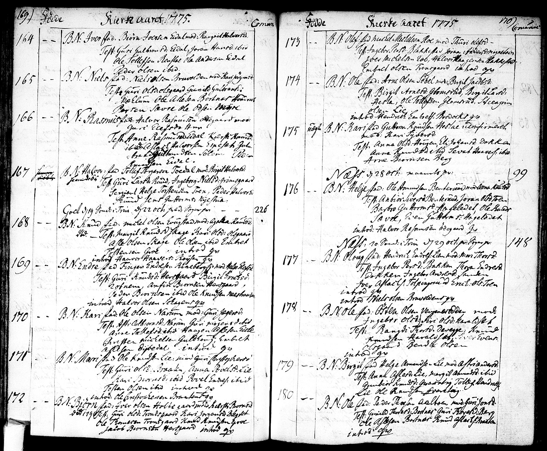 Nes kirkebøker, AV/SAKO-A-236/F/Fa/L0004: Parish register (official) no. 4, 1764-1786, p. 169-170