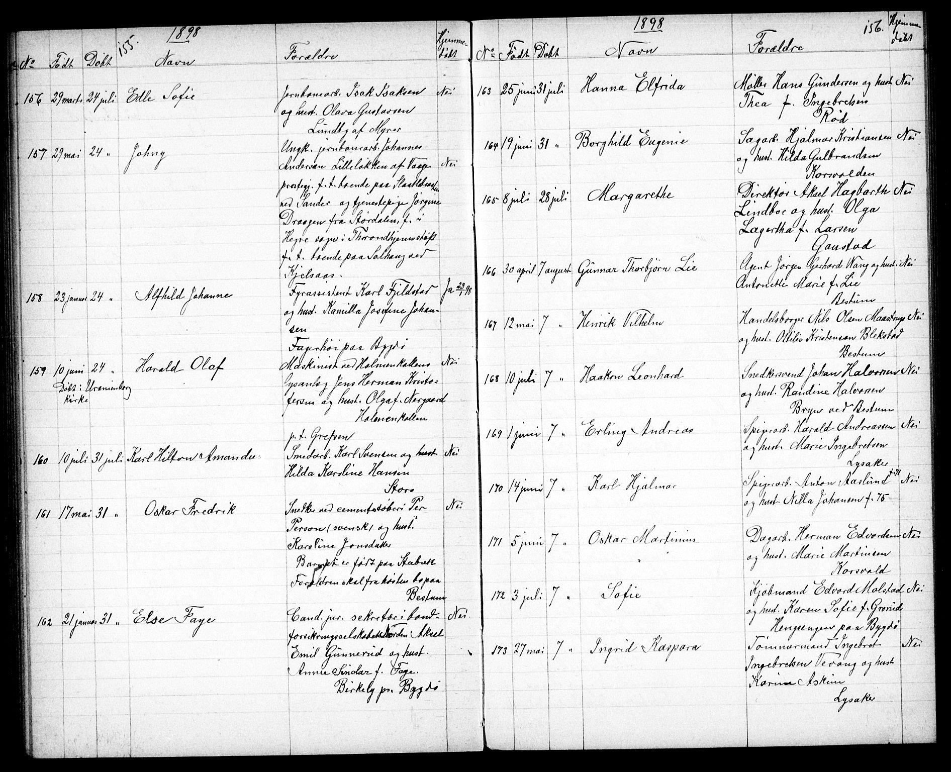 Vestre Aker prestekontor Kirkebøker, AV/SAO-A-10025/G/Ga/L0004: Parish register (copy) no. I 4, 1891-1903, p. 155-156