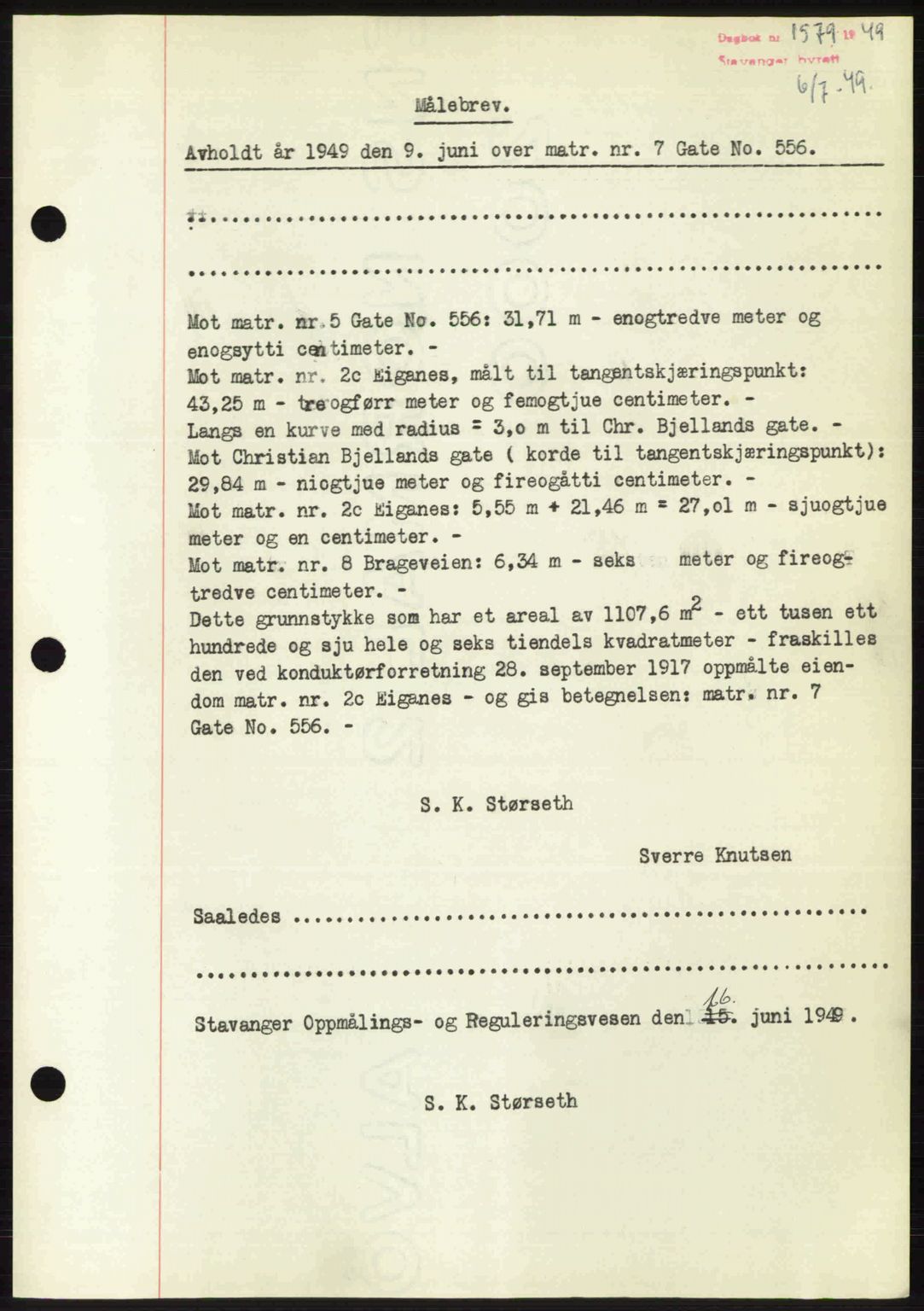 Stavanger byrett, SAST/A-100455/002/G/Gb/L0023: Mortgage book no. A12, 1948-1949, Diary no: : 1579/1949